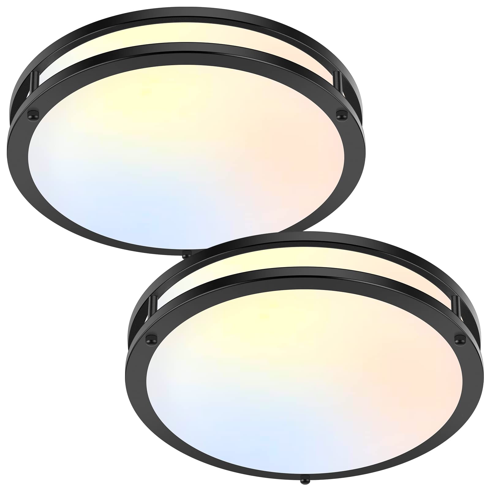 2-Pack 36W LED Ceiling Lights Black, 13inch Flush Mount Light Fixtures 3600LM 2700K/3000K/4000K/5000K/6500K Color Changing Ceili
