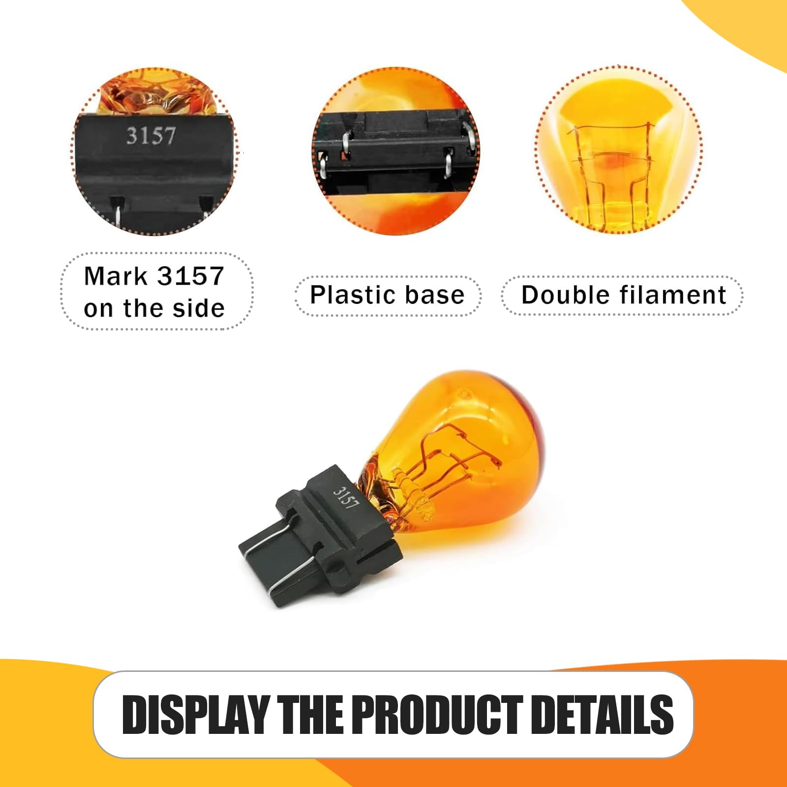 Tesnaao 10 Pack Car Instrument Light Bulb  3157 Brake Light Bulb  12V 21/5W Automobile Lighting Replacement Accessory  Universal For Most Cars  Trucks And Vans (Amber)