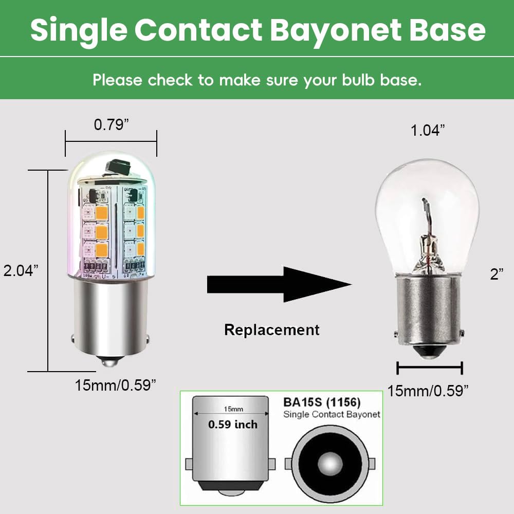Makergroup 12V RGB BA15S LED Bulbs 6-Pack - Multi-Colored, Dimmable, Weatherproof, 1141/1156 Model for Outdoor/RV Lighting
