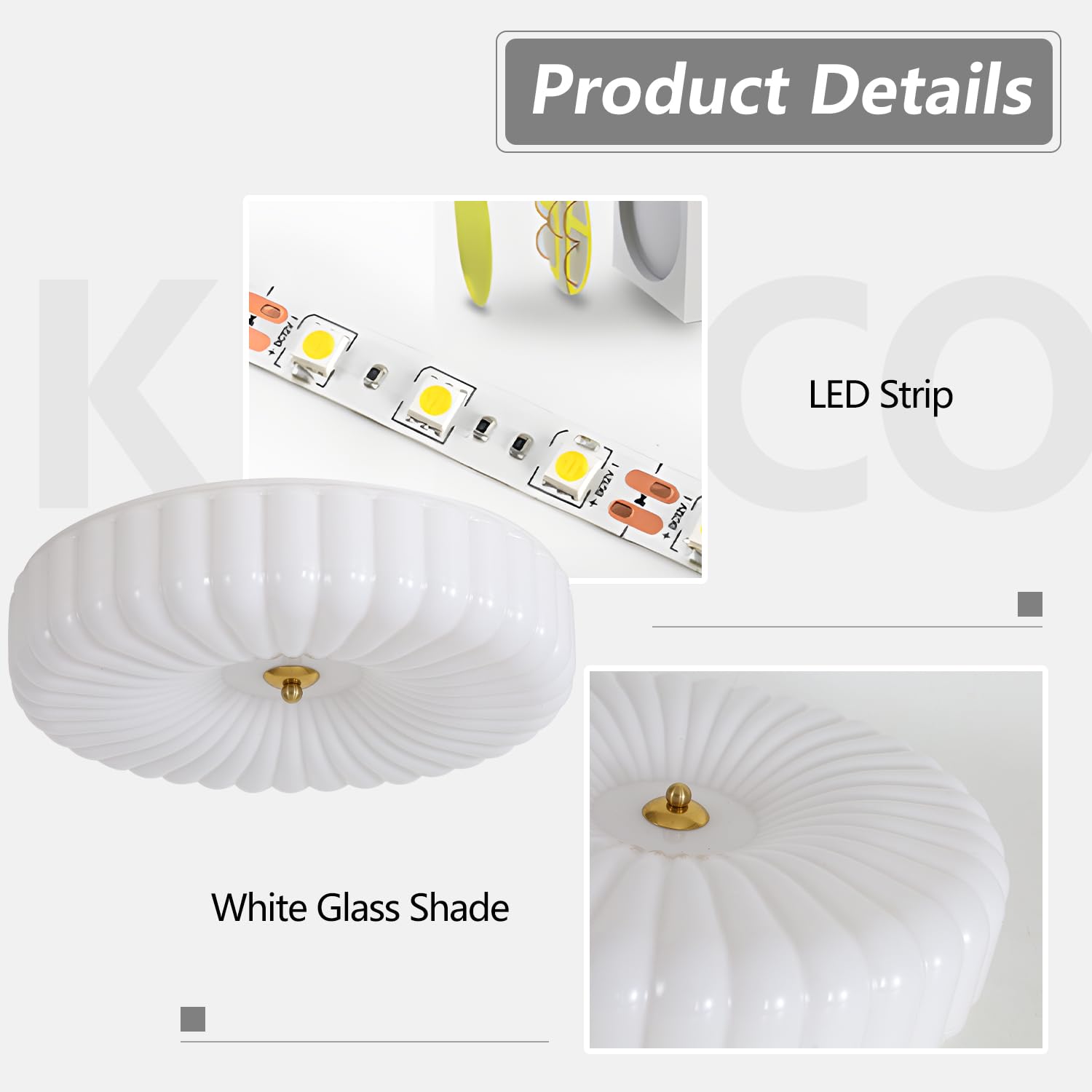 Kco Lighting White Ribbed Glass Flush Mount Ceiling Light Large Milk Glass Semi Flush Mount Light Round Led Kitchen Ceiling Ligh