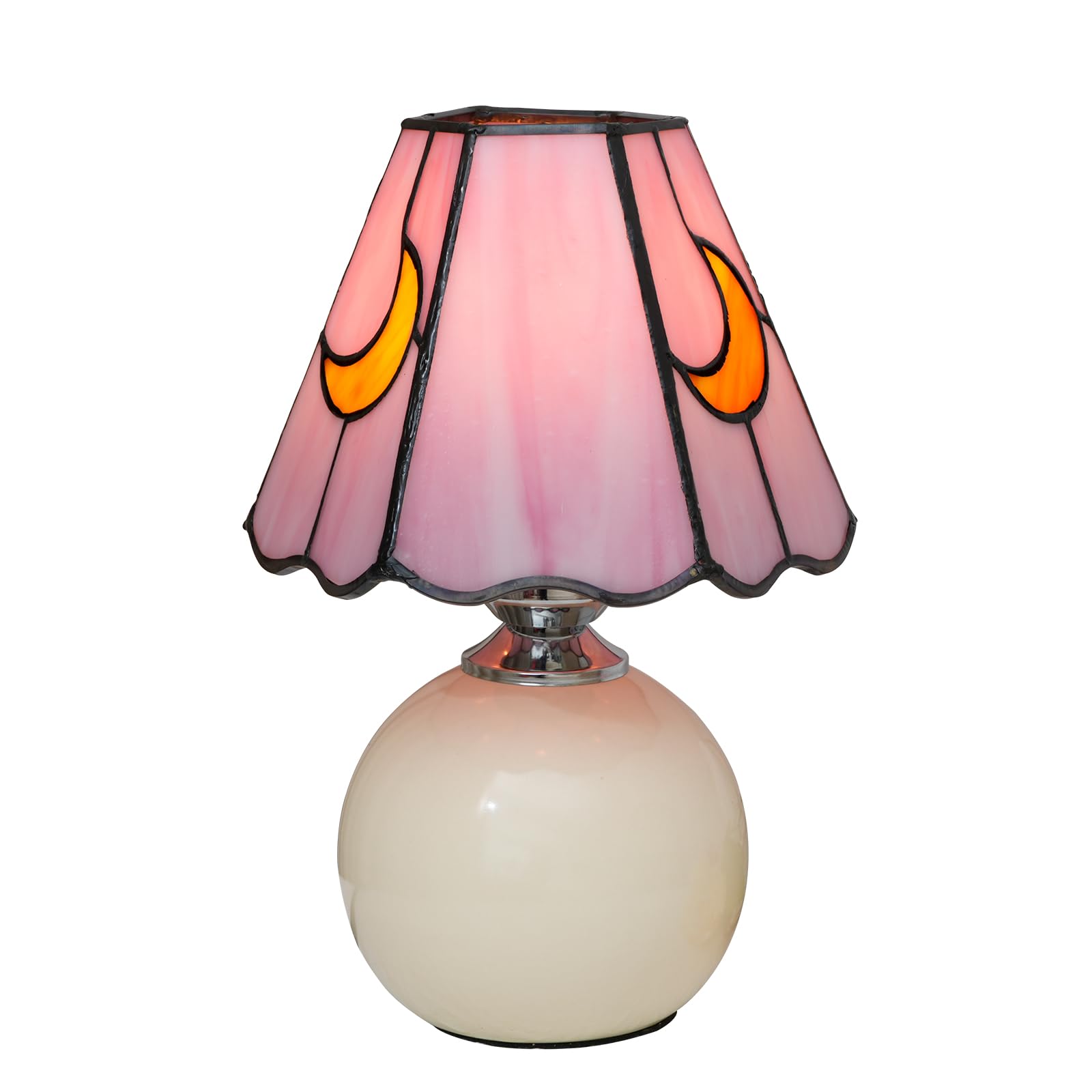 KIPHEPI Mushroom Lamp Stained Glass Lamp Moon Lamp Bedside Table Lamp Night Lamps Tiffany Lamp Pink Cute Small Nightstand Desk Lamp for Home Decor Study Living Bedroom Gift, Included E26 Bulb