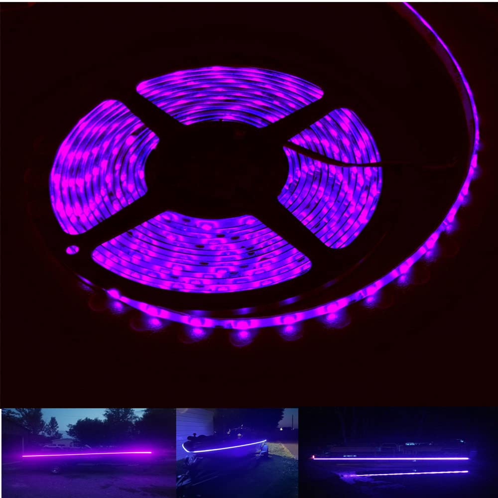 Vbakor 12V 16.4FT Marine Boat Ultra Violet UV Black Light LED Lights Band  Night Fishing Lights  5050 LED Waterproof UV Led Band with Extension Cable for Fishing Boat Pontoon Yacht