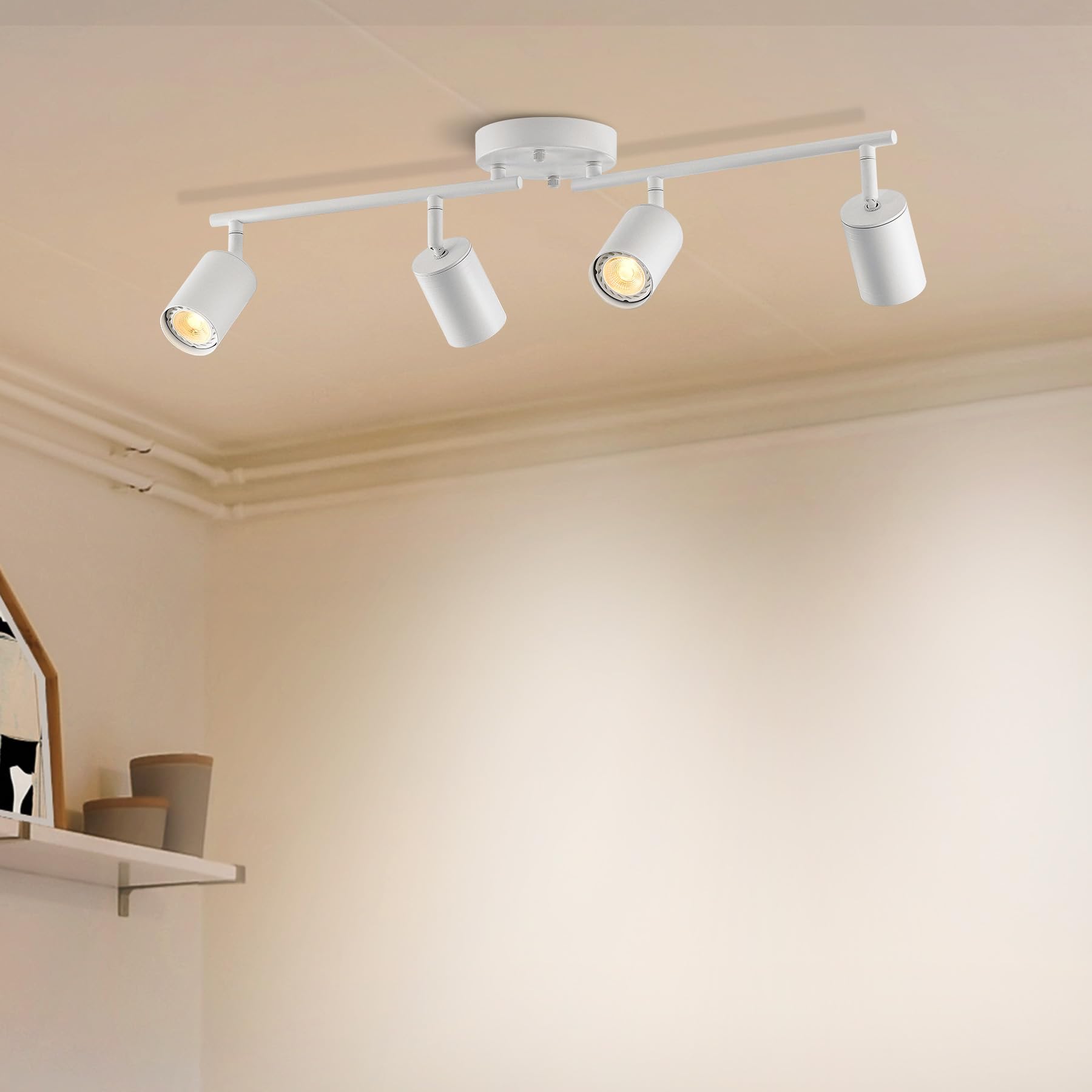 Vonluce 4 Light Track Light Fixture  Led Track Lighting Kit With Rotatable Track Heads  3-Color Gu10 Bulbs Included  Modern Ceiling Spotlight For Kitchen Office Closet Studio Bedroom  White