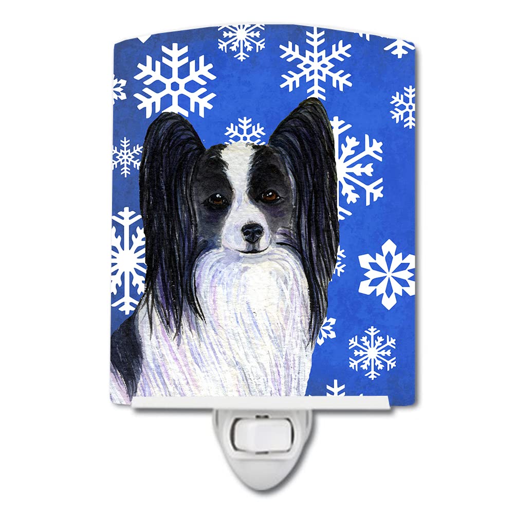 Carolines Treasures Night Light, Ceramic, Papillon Winter Snowflakes, UL-Certified, 6x4x3in, Multicolor, Model SS4643CNL