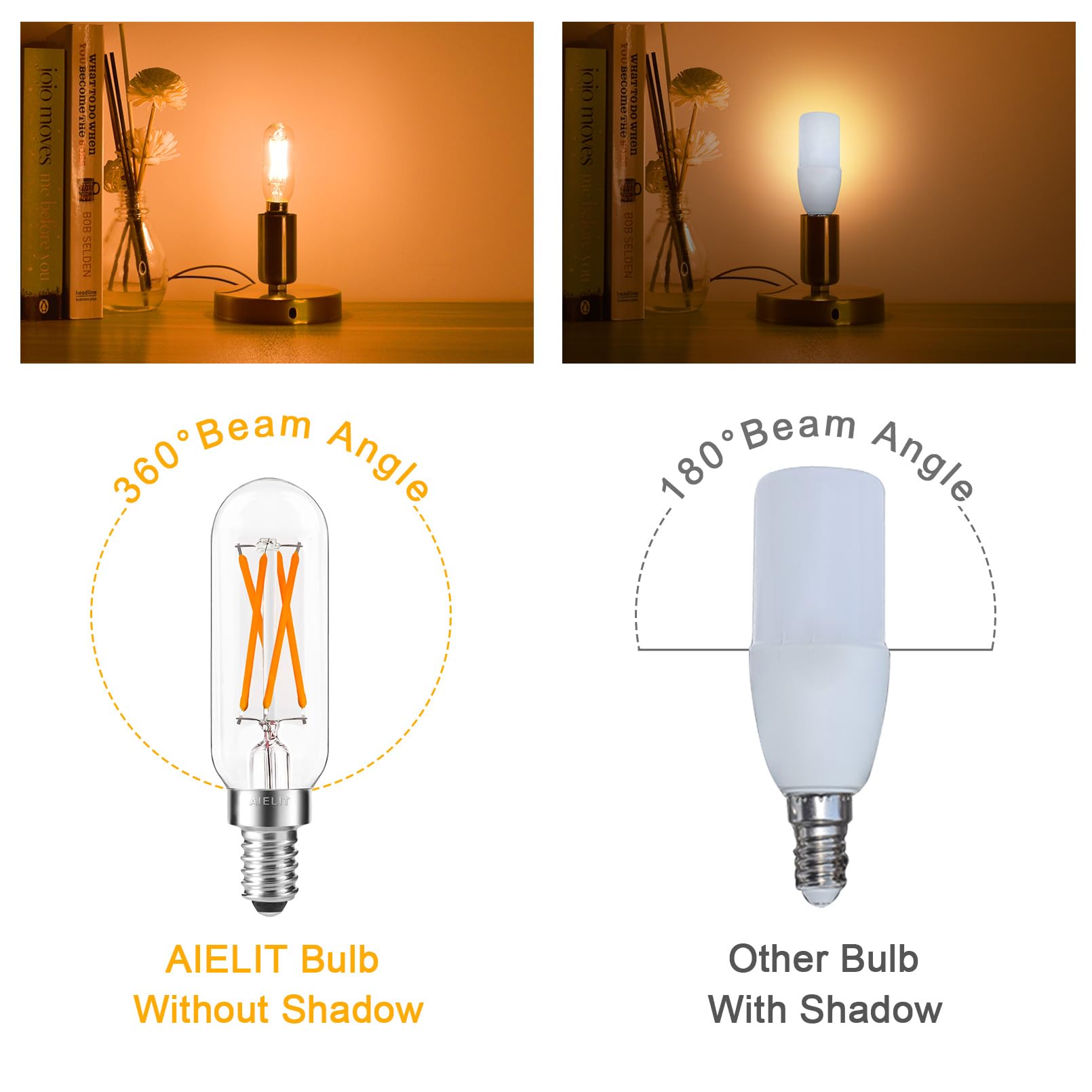 Aielit 40W Equivalent Candelabra Dimmable T8 T6 Vintage Light Bulb, E12 Small Chandelier Base, 4-Watt Tubular Led Filament Bulbs
