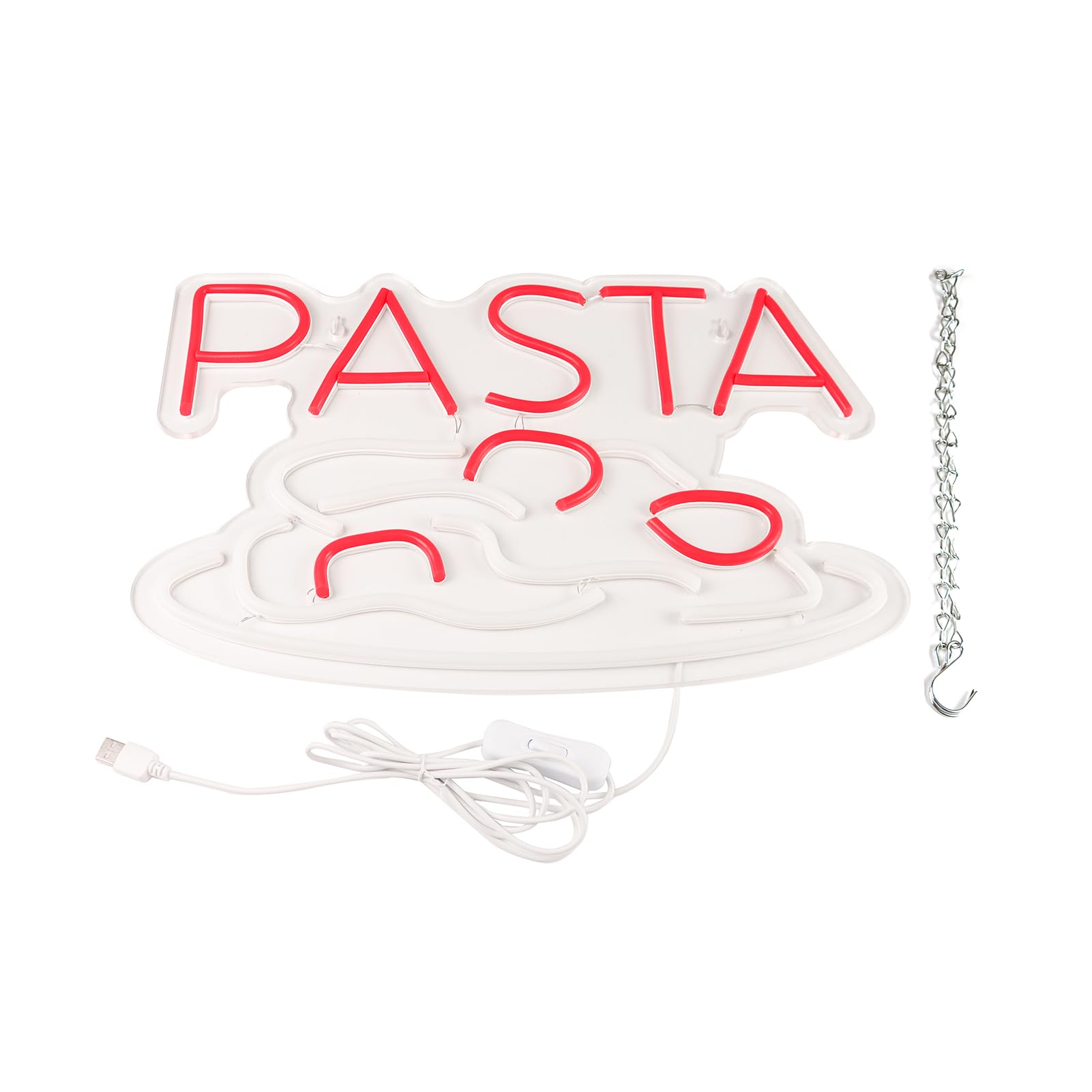 Jfllamp Pasta Neon Signs For Wall Decor Neon Lights For Bedroom Led Business Signs Suitable For Italian Pasta Restaurant Noodle Unique Gift For Lover 5V Power Adapter 16 * 10.6 Inch(Red+White)