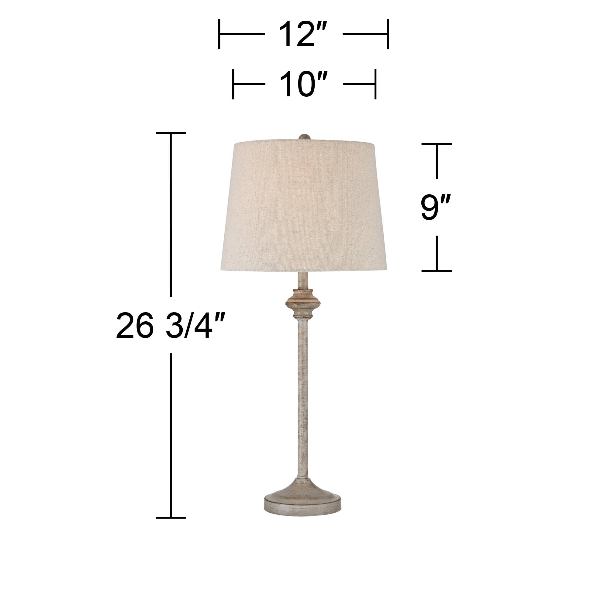 360 Lighting Lynn Country Cottage Rustic Buffet Table Lamps 26 3/4'' Tall Skinny Set Of 2 Light Beige Wood Oatmeal Fabric Tapere