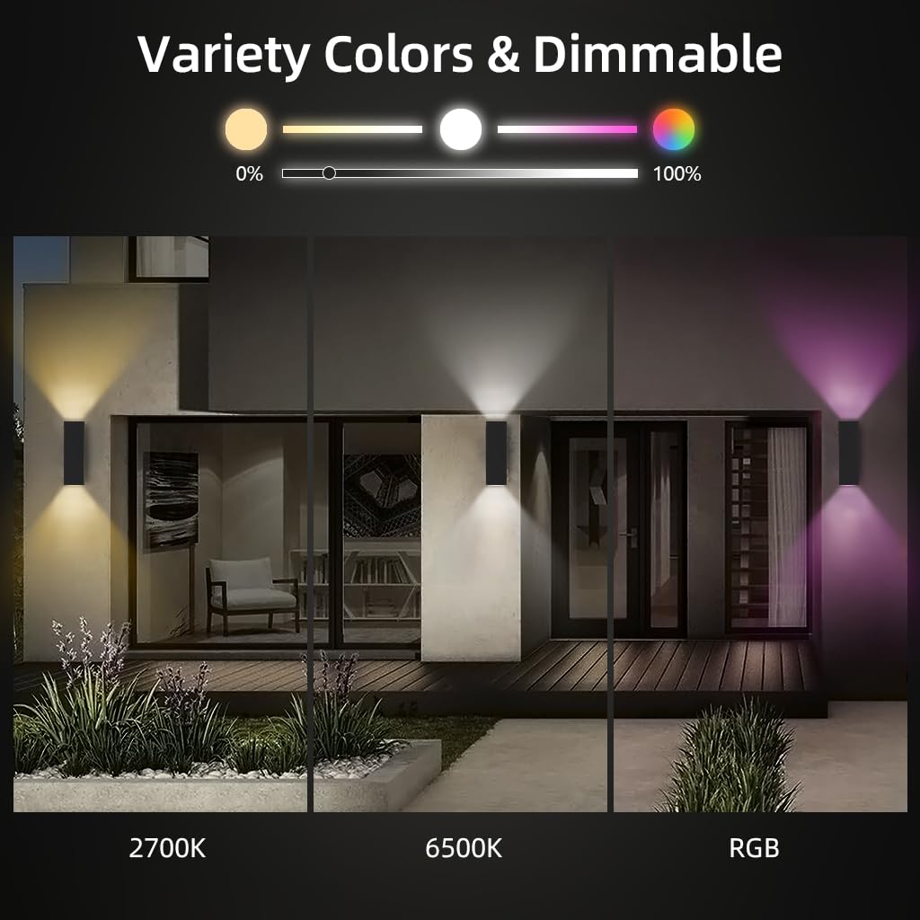 Kizon Smart Porch Lights 2 Pack, Rgb Exterior Lighting Fixtures Color Changing App Control With Remote, Dimmable Wifi Led Outdoo