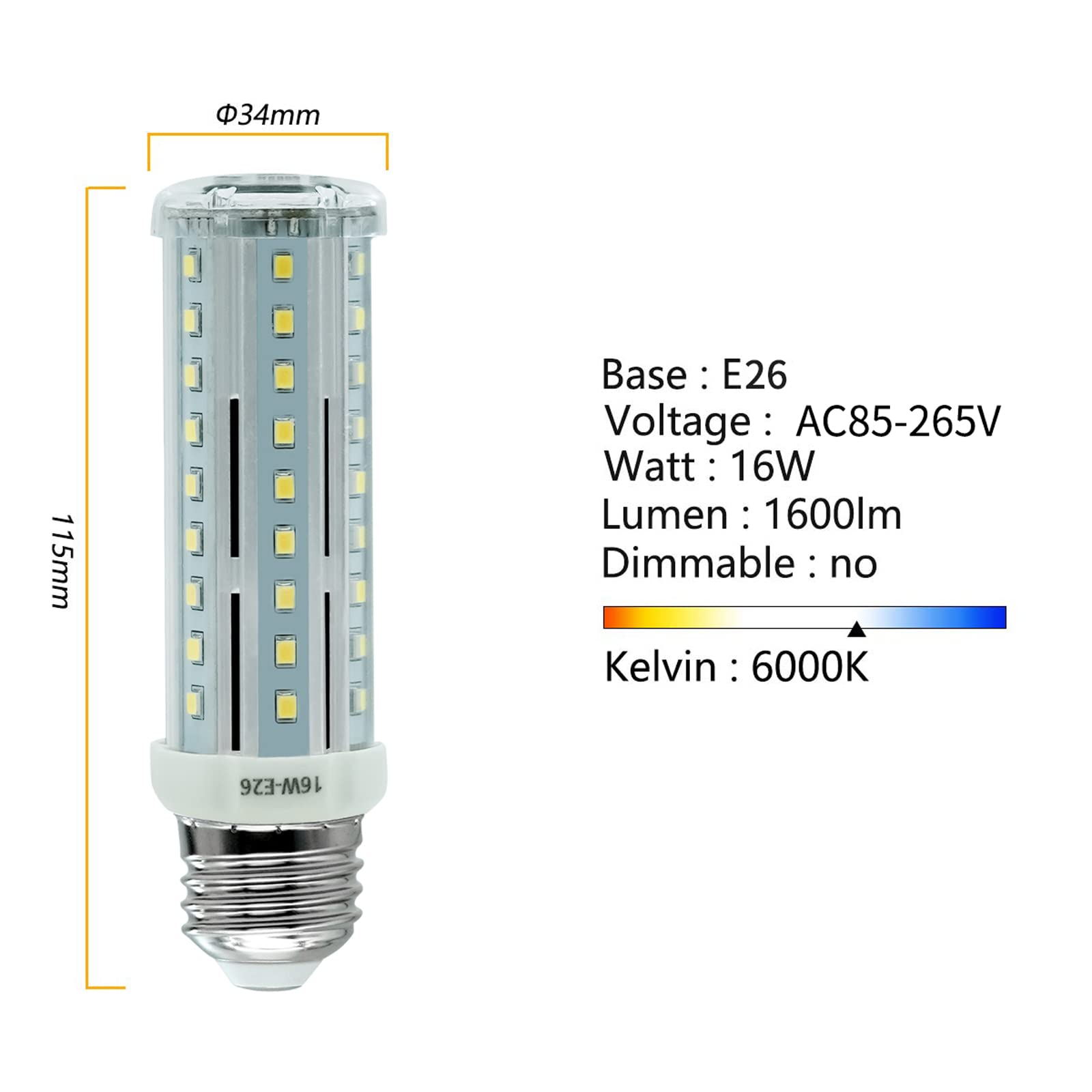 Wenscha Led Corn Light Bulb E26 Light Bulb Base Non-Dimmable Ceiling Fan Corn Lighting For Home, Garage, Indoor Pack Of 4 (White