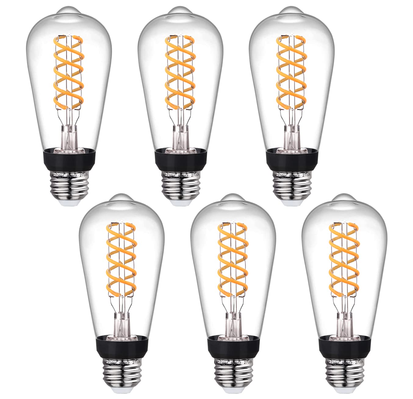 MYEMITTING Vintage LED Edison Bulbs, 6W Equivalent to 60W, Dimmable, High Brightness 600LM Warm White 2700K, ST58 Antique Flexib