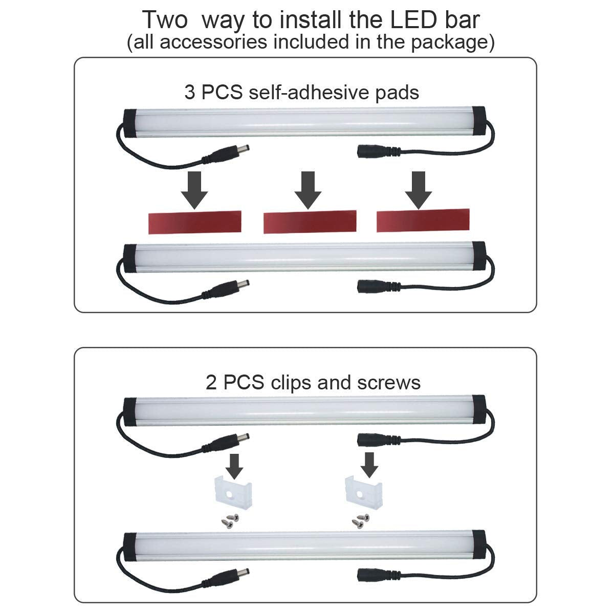 Litever Under Cabinet LED Lighting Kit, 6 x 12" Warm White Strips, 2000 Lumen, Aluminum, Black Cable, Model LL-008-6W