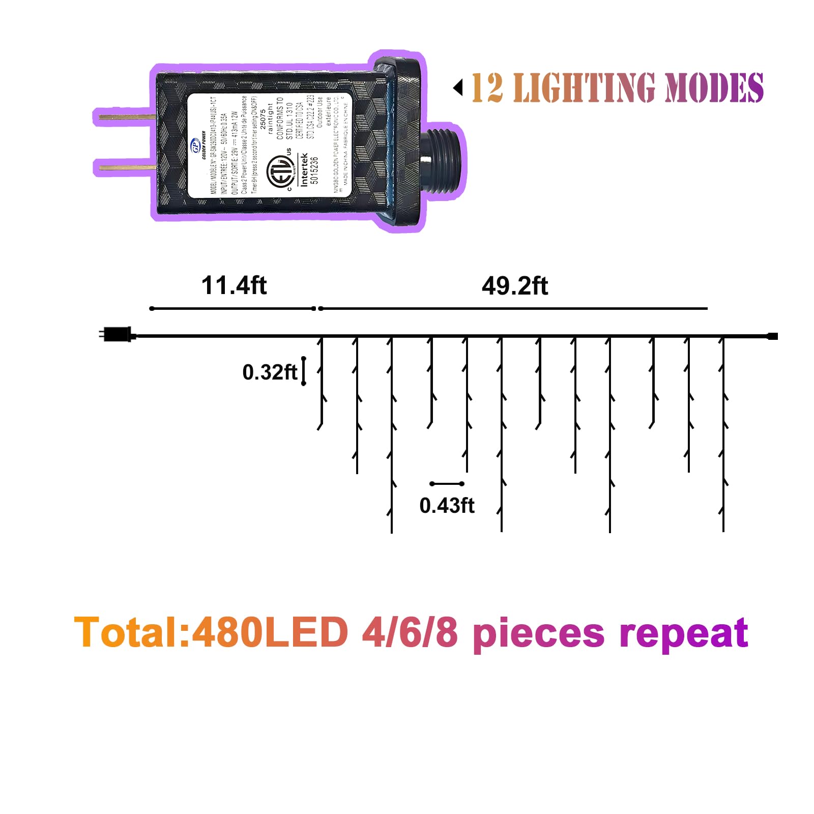 Jeayydsi 52Ft Outdoor Halloween Lights  480Led Purple And Orange Halloween Lights 12 Lighting Modes With Timer Memory Waterproof  String Lights For Outside  Party  Holiday  Garden Decor