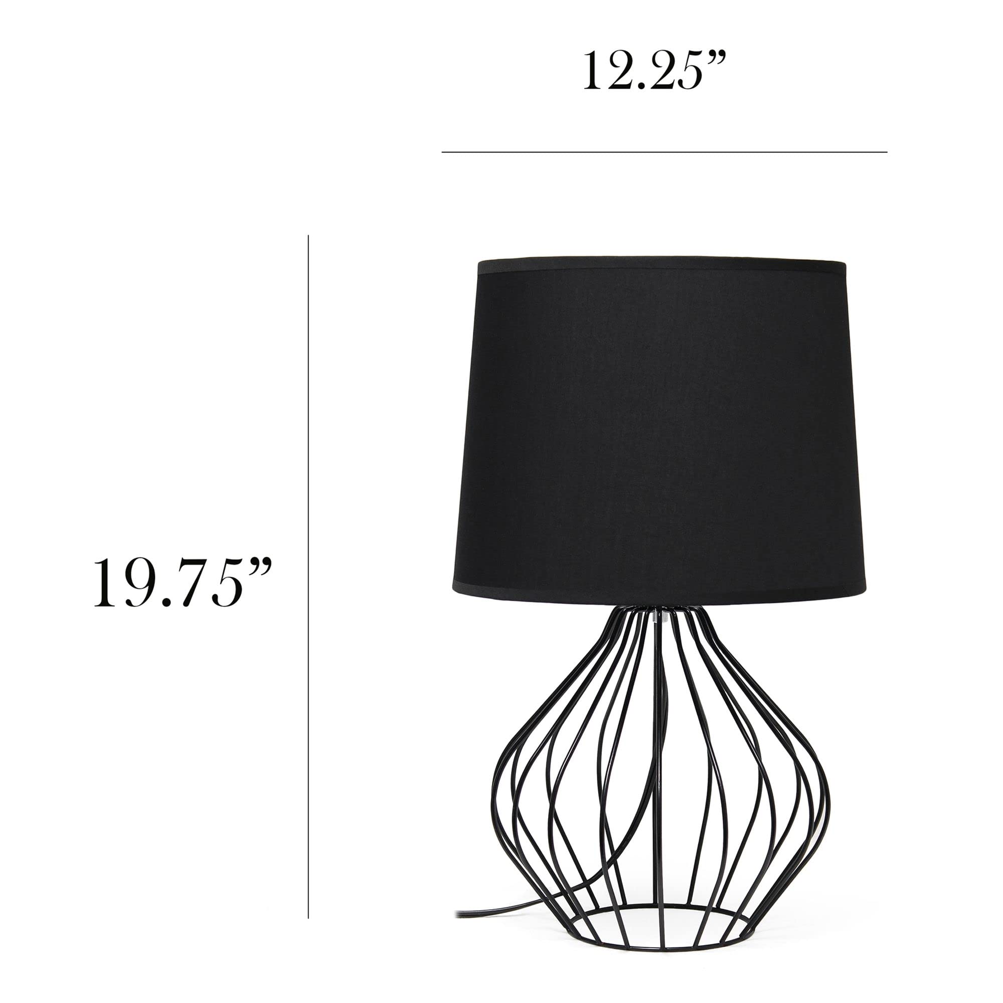 Simple Designs Bedside Table Lamp, Geometrically Wired, Iron, 12.25inL x 12.25inW x 19.75inH, Black Base and Shade, Model LT2086