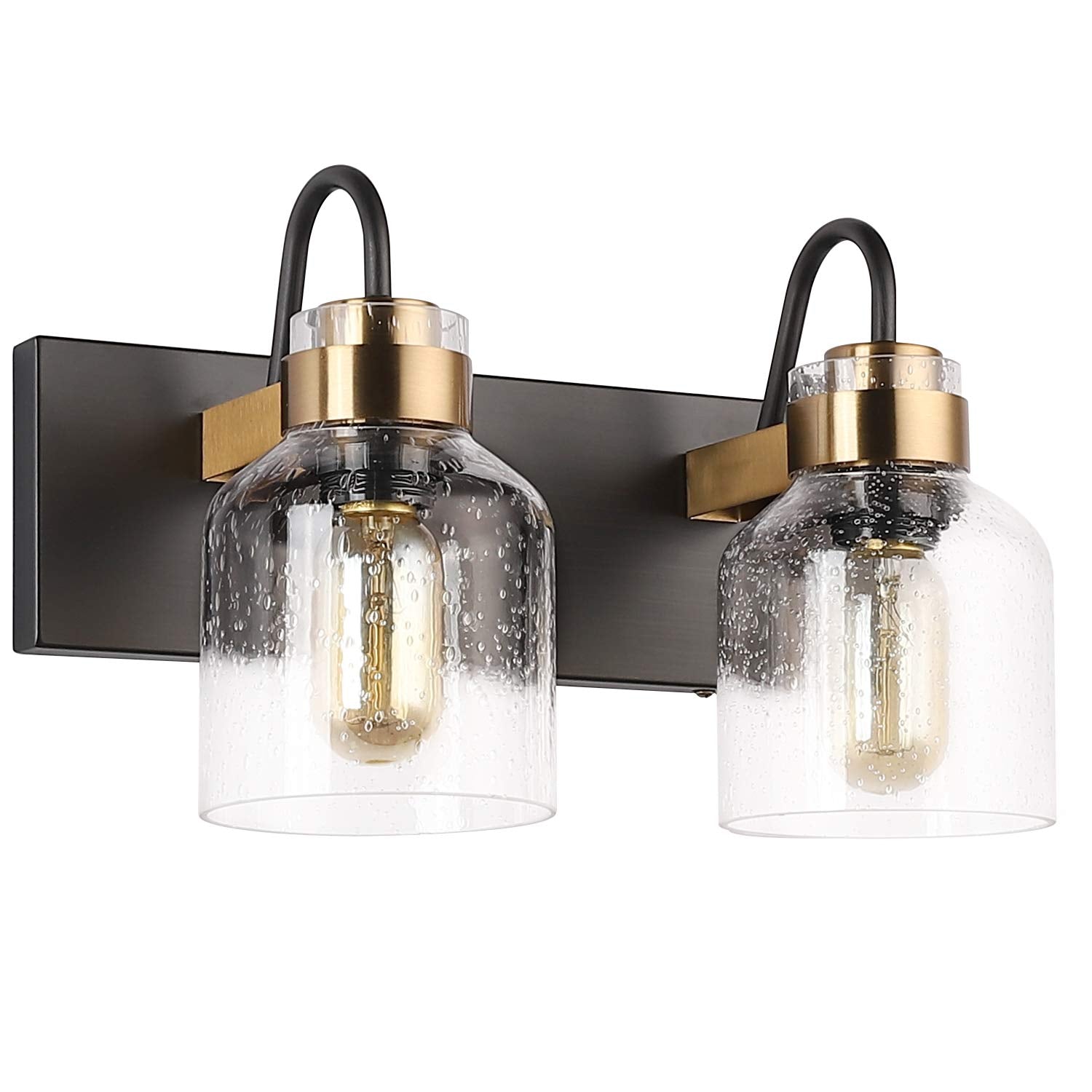 PRESDE 2 Light Bathroom Vanity Fixture - Black and Gold Farmhouse Sconce, Oil Rubbed Bronze, Model HU-XI-201, 2-Lights