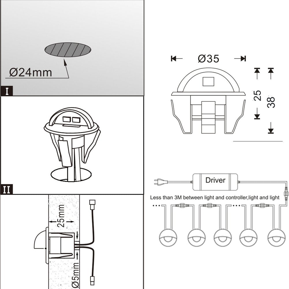 FVTLED Low Voltage LED Deck Lights, IP65 Waterproof, Warm White, 10pcs, Metal, Model B106B, Outdoor Stair and Step Lighting