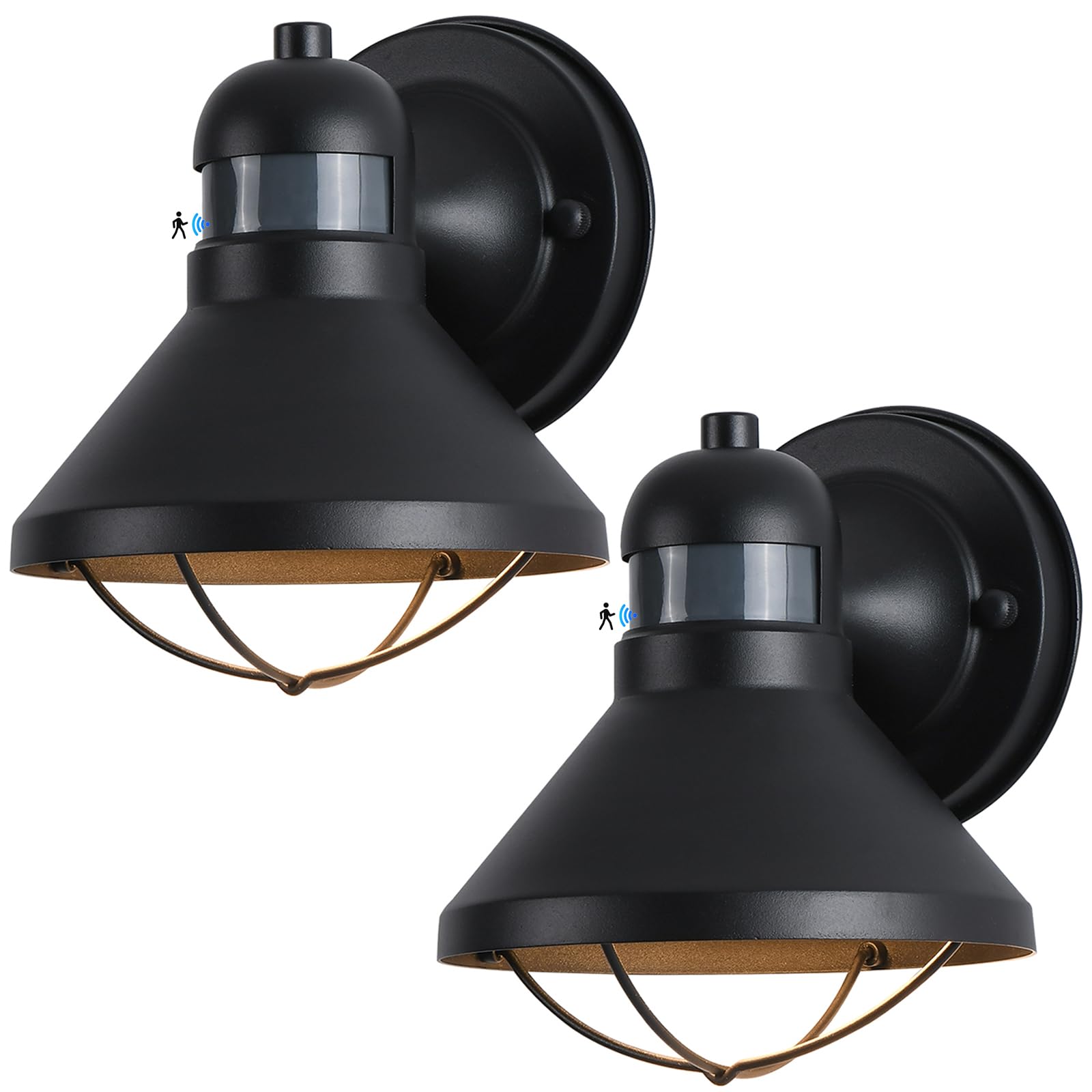 LONEDRUID Outdoor LED Wall Light - Motion Sensor, Waterproof, Black, 2 Pack