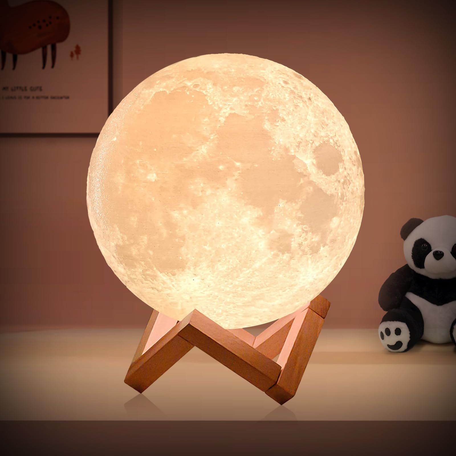 NSL Lighting 3D Moon Lamp 2023 Upgrade Night Light Moon Light 16 LED Colors with Wooden Stand & Remote/Touch Control and USB Rec