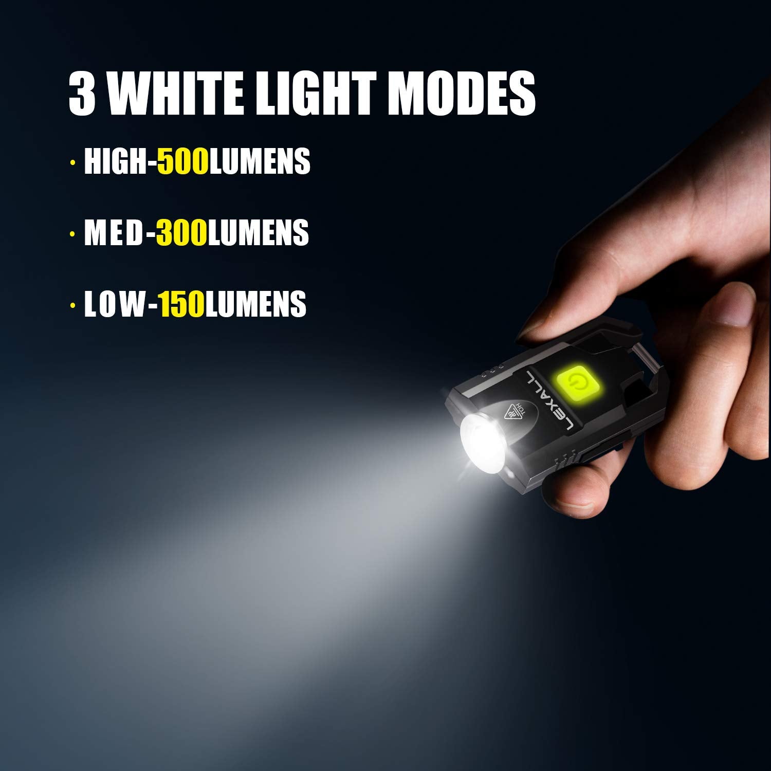 Lexall LED Mini Flashlight - 500 Lumens, USB Rechargeable, Portable Keychain Light, Black, 3 Modes for Indoor & Outdoor Use