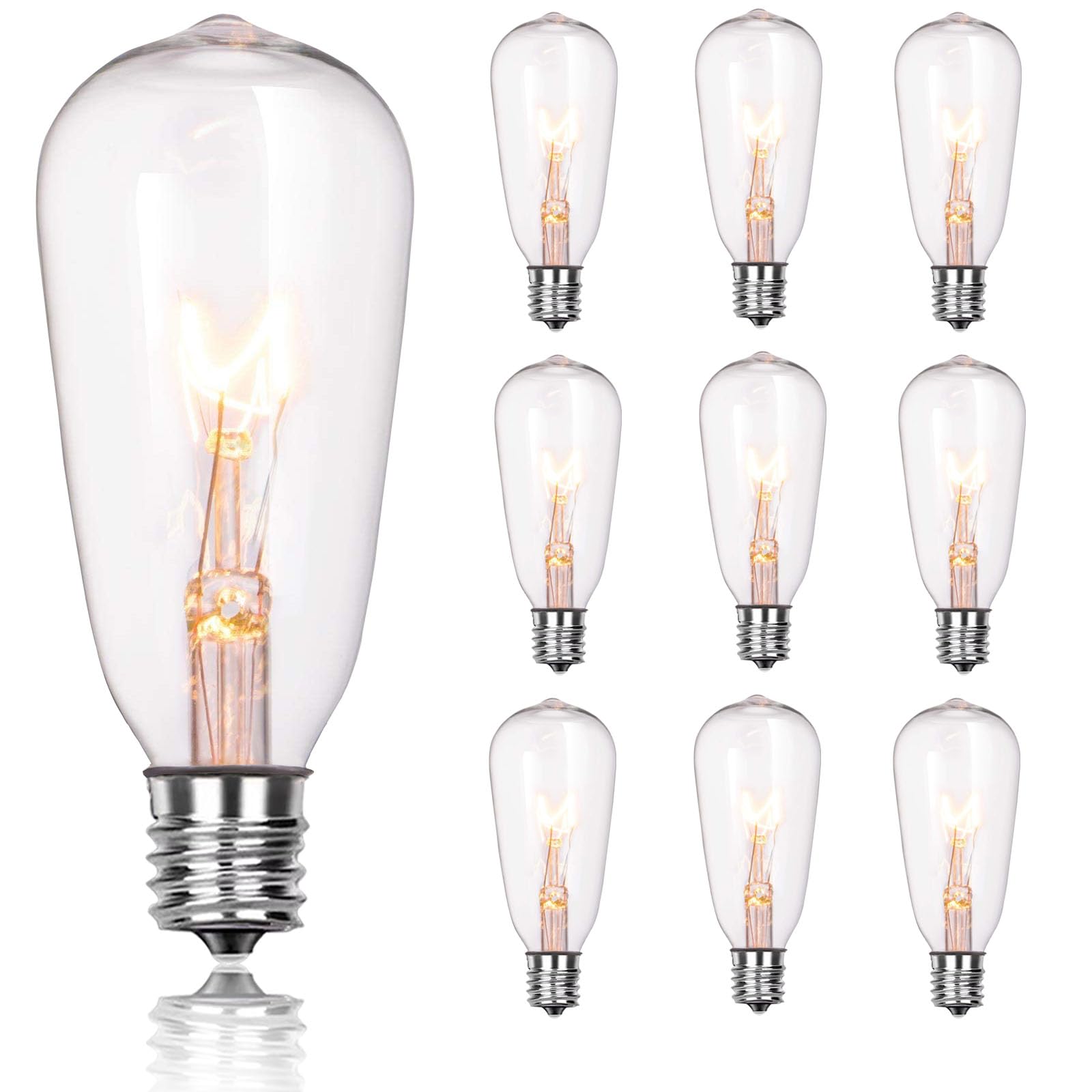 Jasneniebo 10-Pack Edison Replacement Light Bulbs, 7W E17 Screw Base St40 Replacement Clear Glass Light Bulbs For Outdoor Patio 