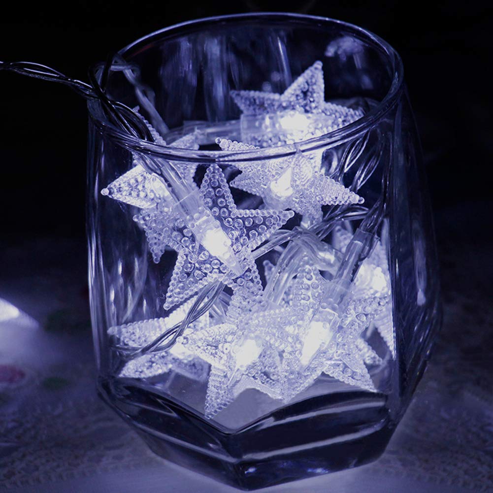 Twinkle Star 100 LED White Star String Lights, Waterproof, 49 ft, Plug-in Fairy Lights for Indoor/Outdoor Wedding, Christmas, Garden Decor