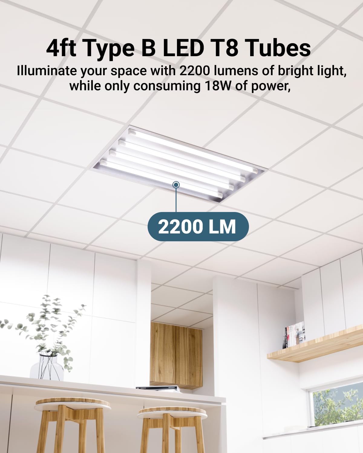 Sunco T8 LED Bulbs 4 Foot, 18W, 2200 LM, Selectable CCT 3000K/3500K/4000K/5000K/