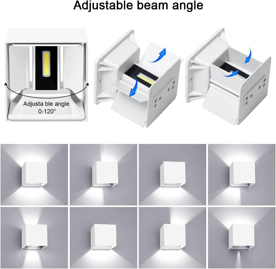 ledmo LED Outdoor Wall Lights, Adjustable Beam, Aluminum, 20W, IP65, 6000K, 2 Pack, White