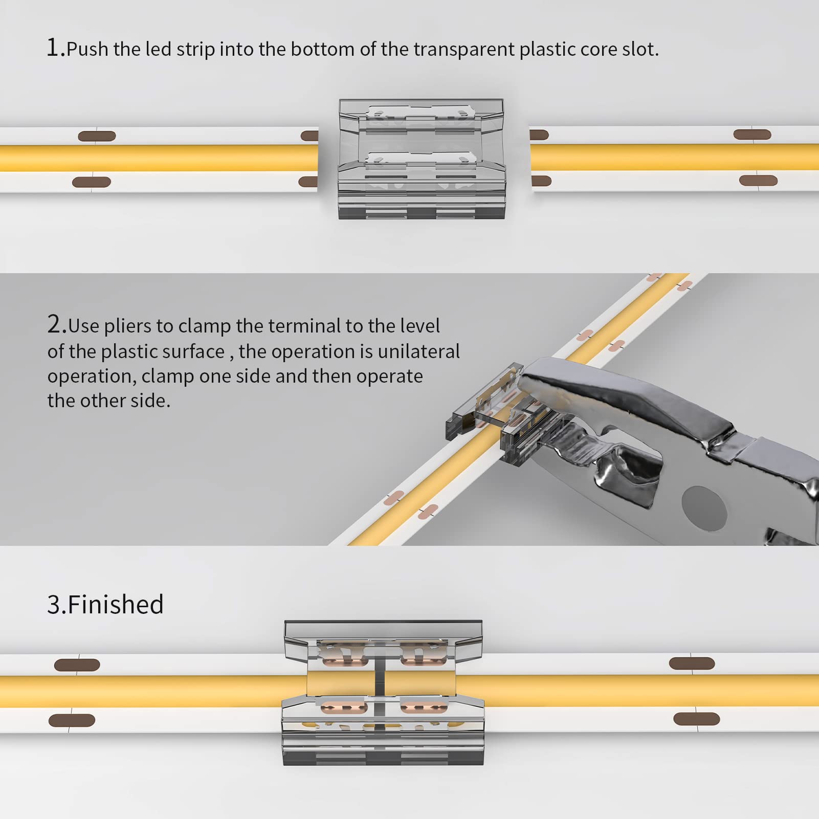 Visdoll Cob Led Light Strip Connectors 20Pcs, 8Mm 2Pin Strip To Strip Led Tape Light Connectors,Transparent Solderless No Dark A