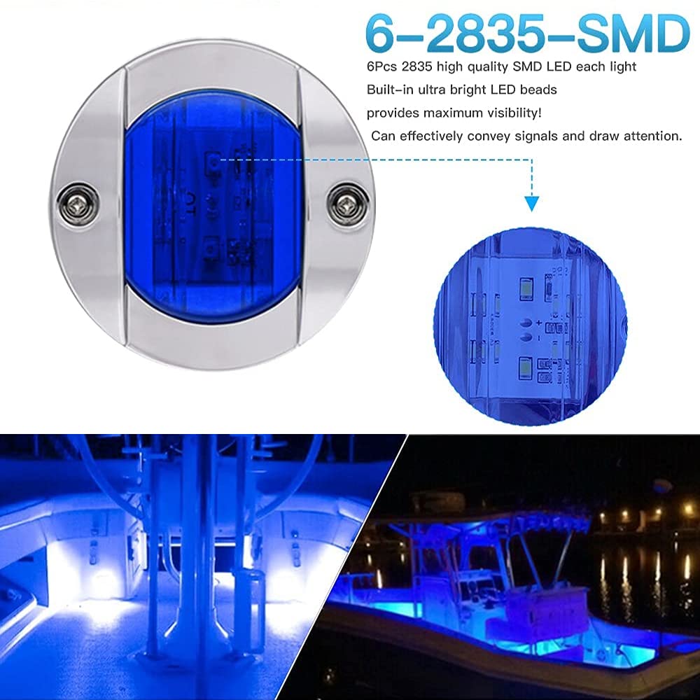 ALFU 10Pcs Blue Marine Boat Interior LED Lights - 3 Inch Waterproof Deck Courtesy Lights for Night Fishing and Transom Mount