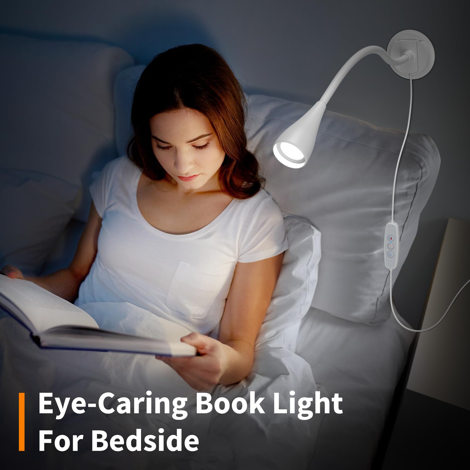 Kaulsoue Wall Mounted Reading Light, Wall Light For Book At Night In Bed,Bedside,Headboard,Desk, Eye Care Led, Plug In Usb Power