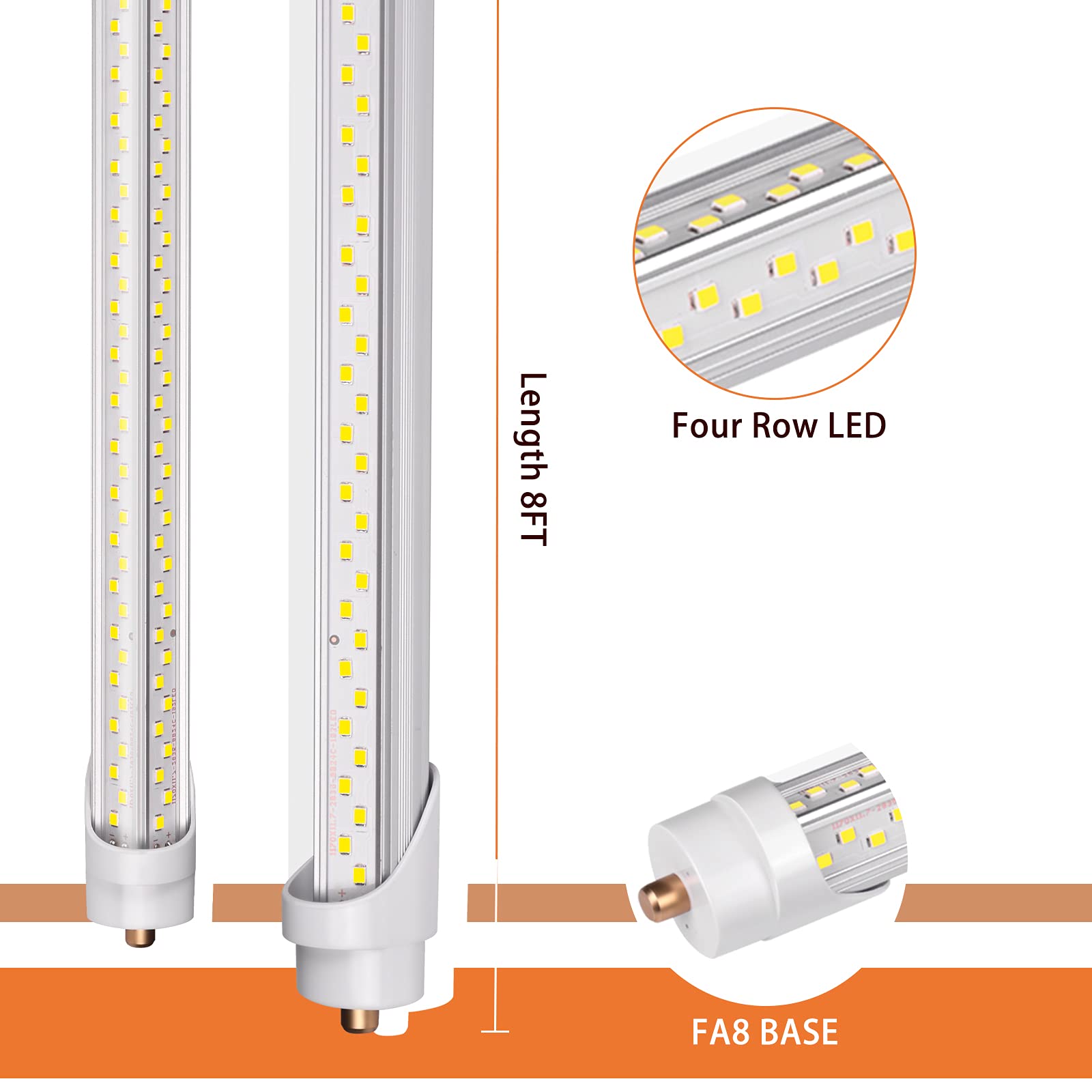 ONLYLUX 8ft LED Bulbs, 90W 5000K, 12150lm, T8/T10/T12, FA8 Single Pin, Clear Cover, 8 Pack