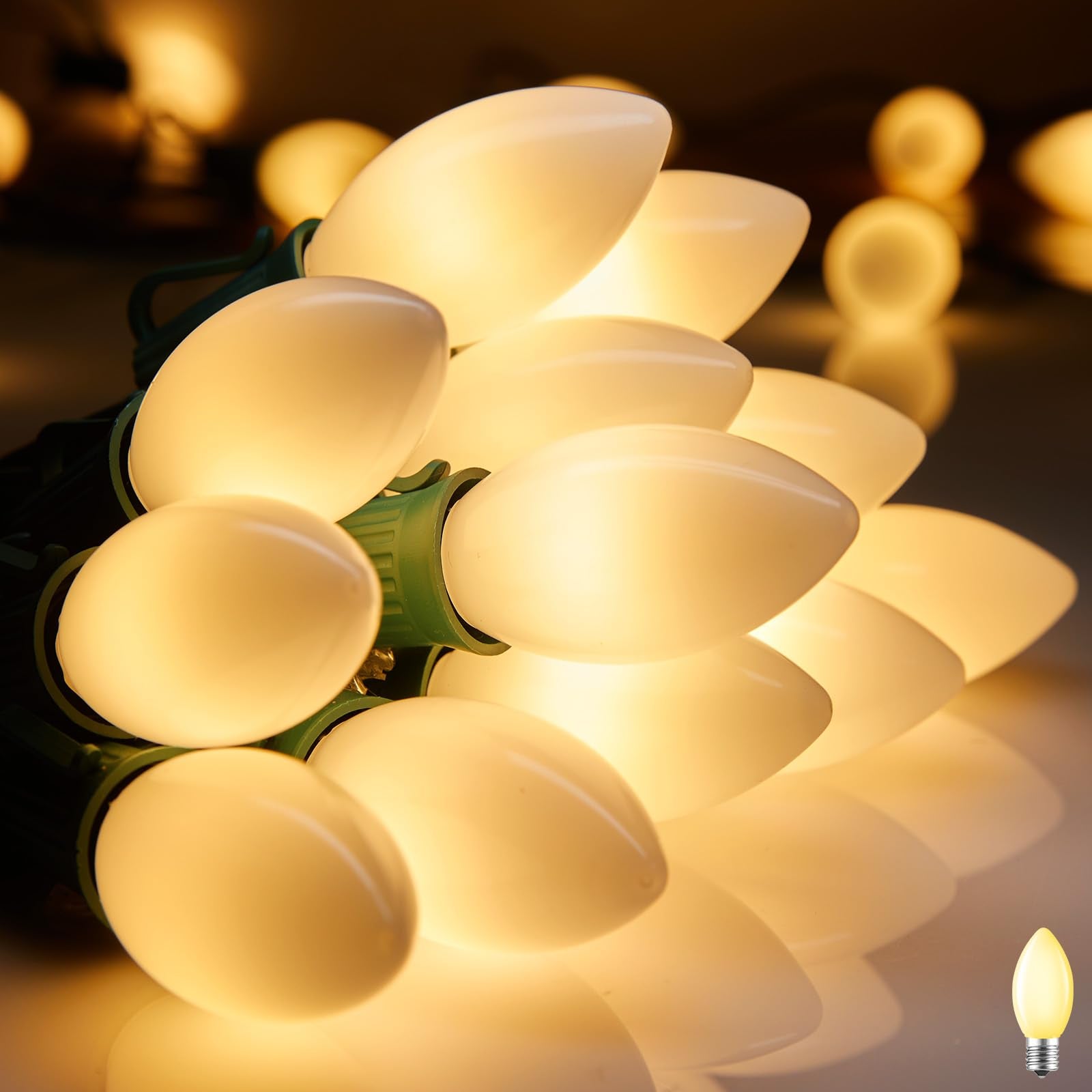 Vintage C9 LED Christmas Lights Outdoor, 50 Feet C9 String with 50 Shatterproof Matte Bulbs, Connectable Waterproof Tree Lights 