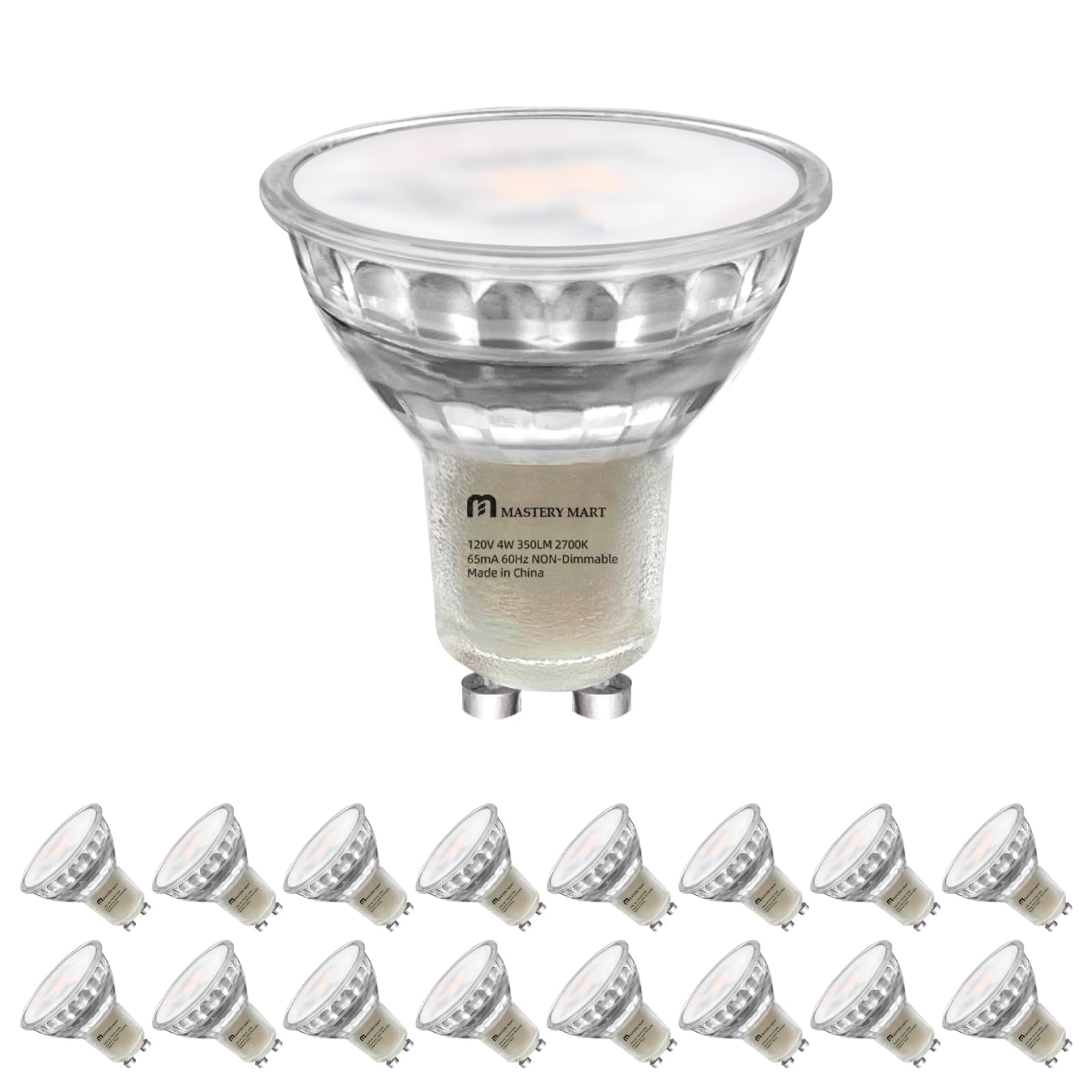 Mastery Mart 16 Pack Non-Dimmable Gu10 Led Light Bulbs, 4W Bright 2700K Soft White 50W Halogen Equivalent, 350Lm Energy Saver Fo