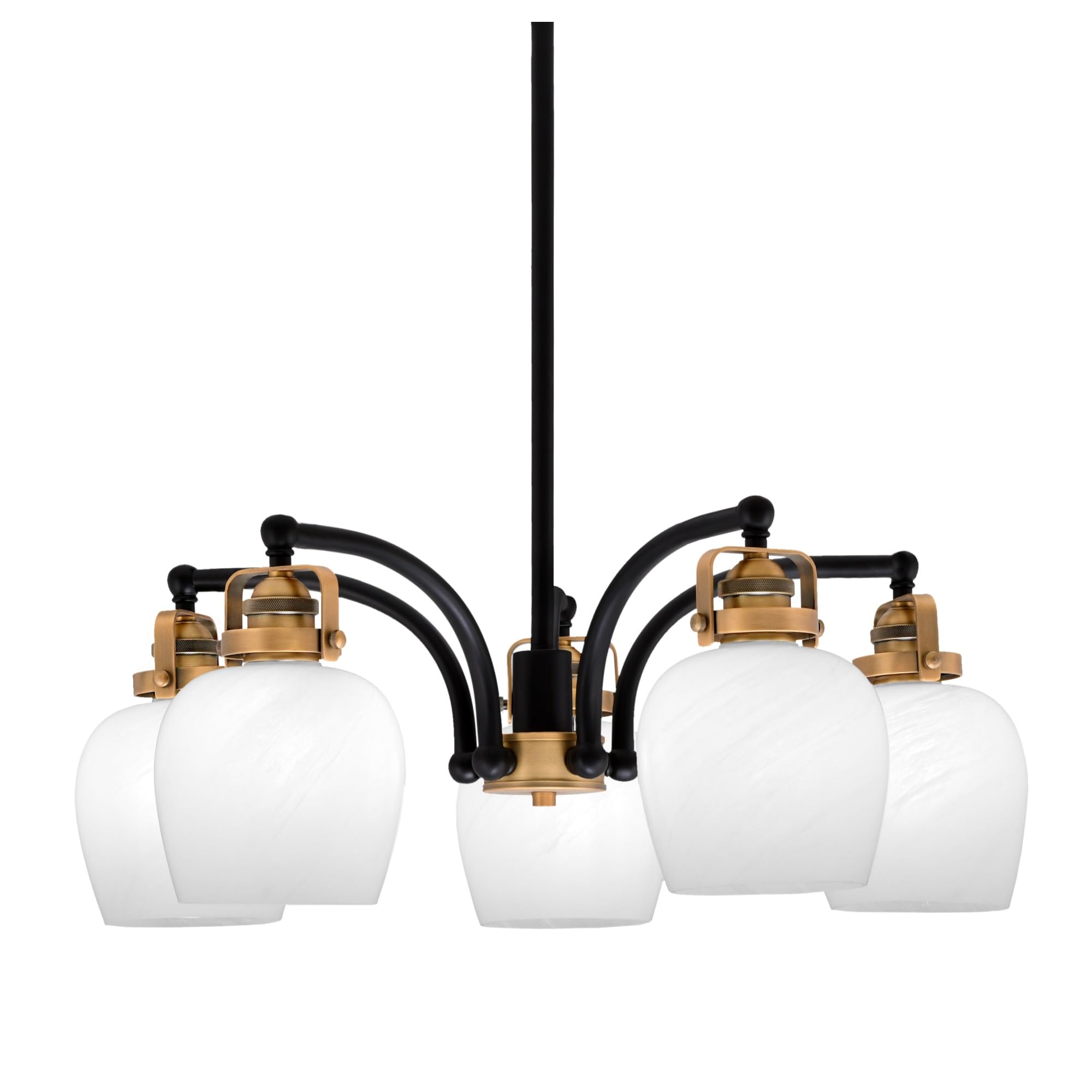 Easton Downlight, 5 Light, Chandelier Shown In Matte Black & Brass Finish With 6&quot; White Marble Glass