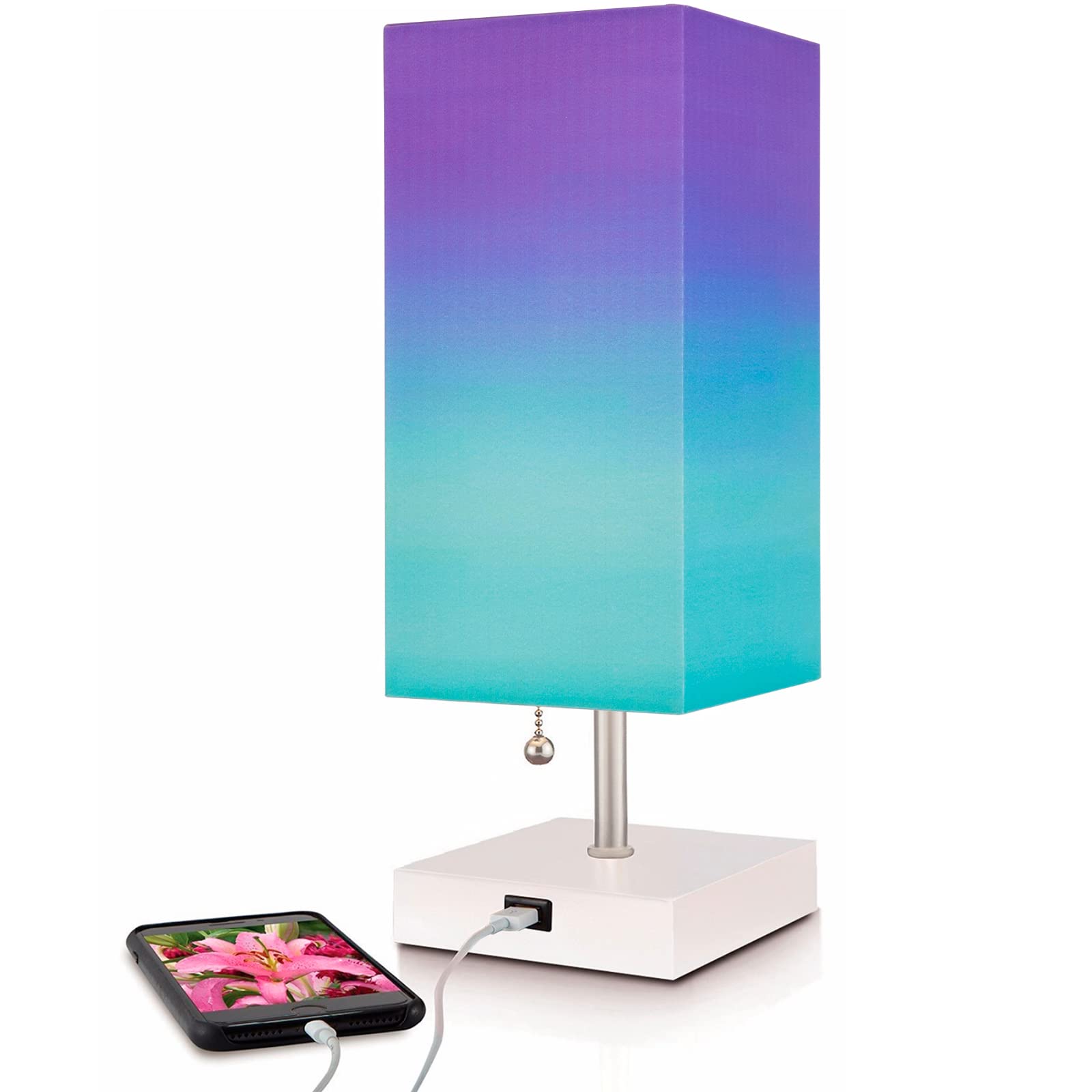 Missionmax Purple Haze Small Table Lamp With Usb Charging - Ideal For Bedside & Desk Use