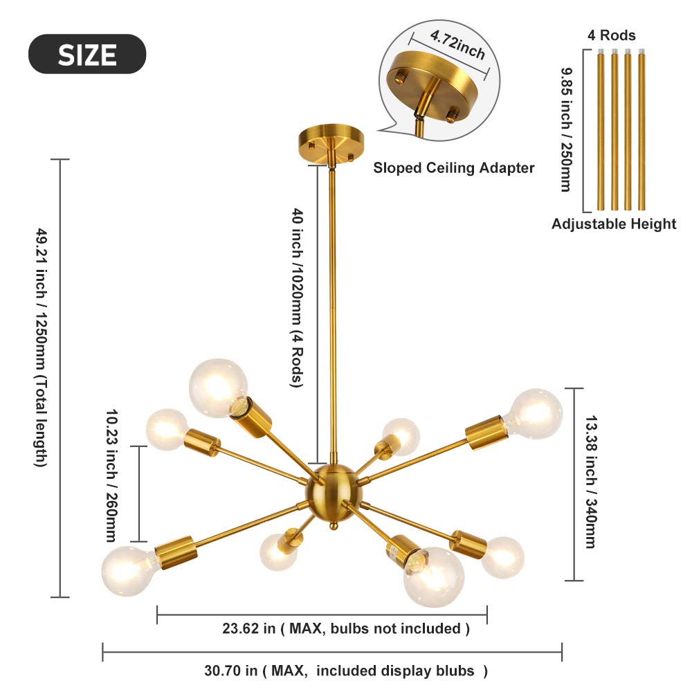 Lynpon 8-Light Gold Sputnik Chandelier - Modern Brass Ceiling Fixture For Dining Room & Entryway