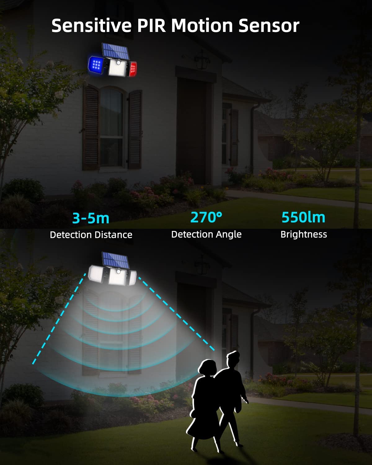 Ucgg Solar Wall Lights Outdoor, 260Lm Motion Sensor, Ip65 Waterproof, 3 Adjustable Heads