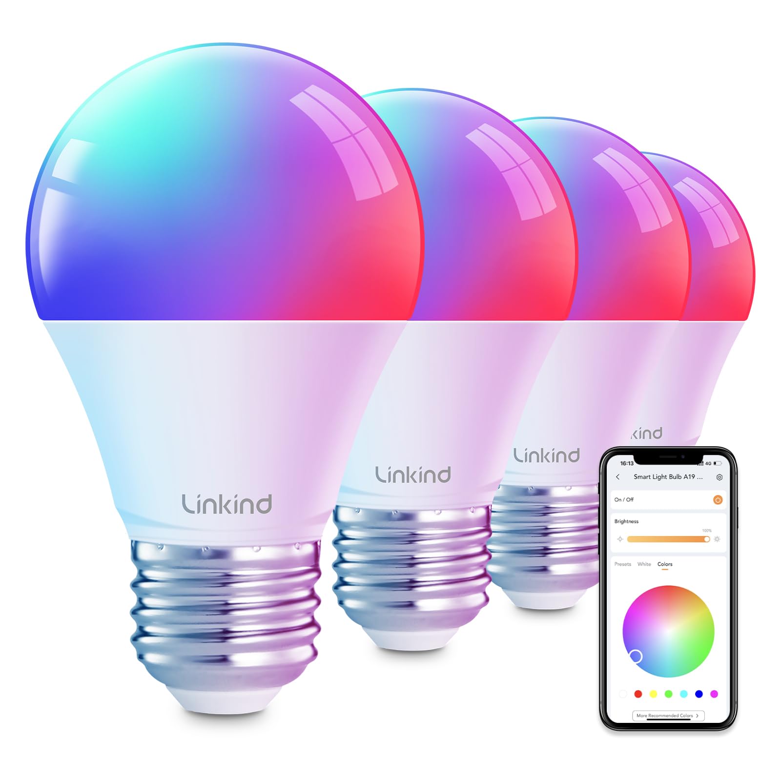 Linkind Smart Light Bulbs, Smart Bulb That Work With Alexa & Google Home, Led Light Bulbs Color Changing, 104 Preset Scene, Musi