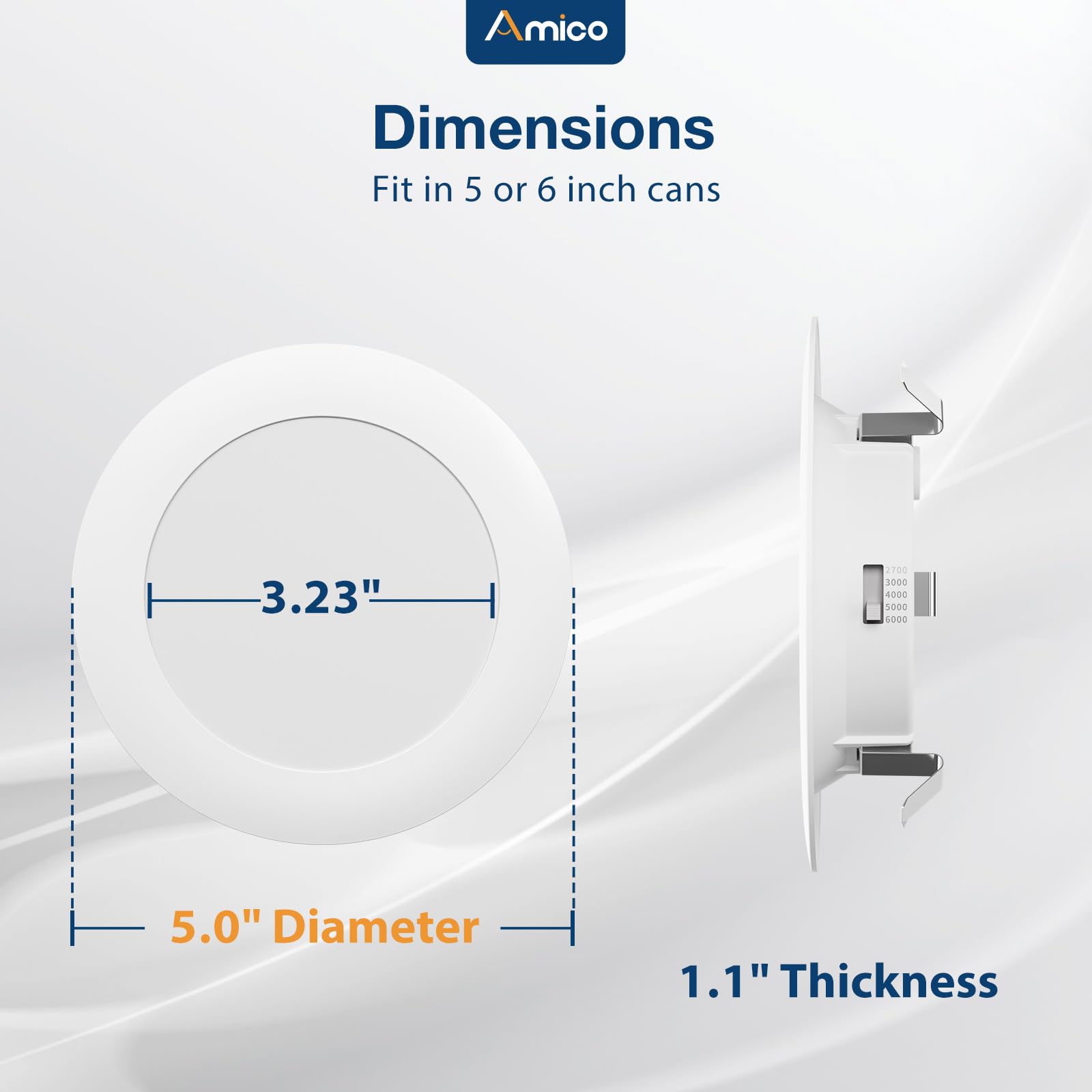 Amico Recessed Lighting 4 Inch, 12 Pack 5Cct Flat Led Can Lights, 2700K/3000K/4000K/5000K/6000K Selectable, 7W=60W, 700Lm Bright