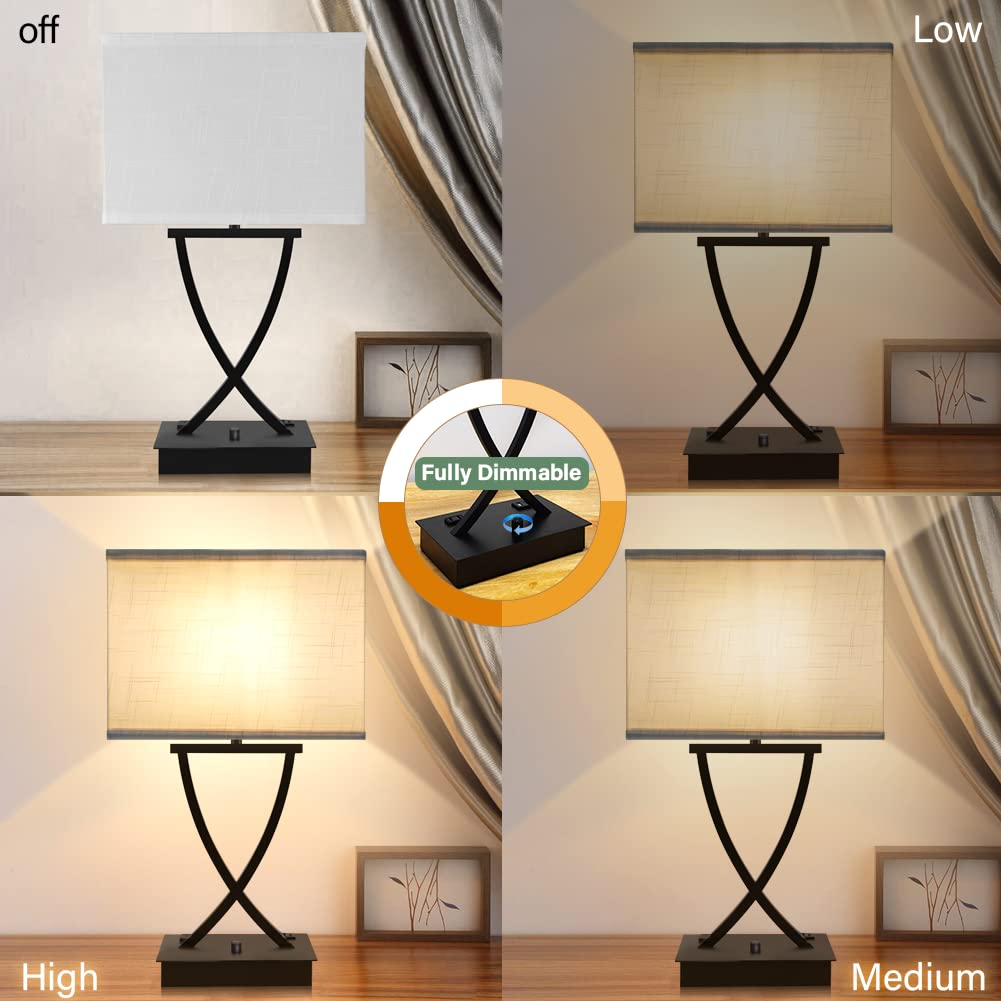 Oyedis Fully Dimmable Medium Table Lamp For Bedroom With Type C/Usb Charging Port And 1 Ac Outlet White Shade 21.38'' Bedside Ni
