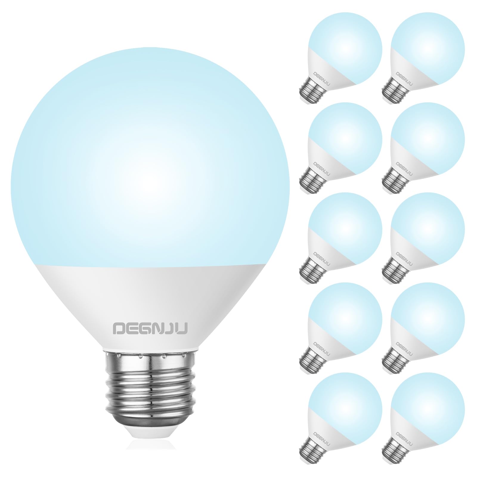 DEGNJU LED Vanity Light Bulbs, 60W Equivalent, 5000K Daylight White, G25 Globe, 7W, 10 Pack