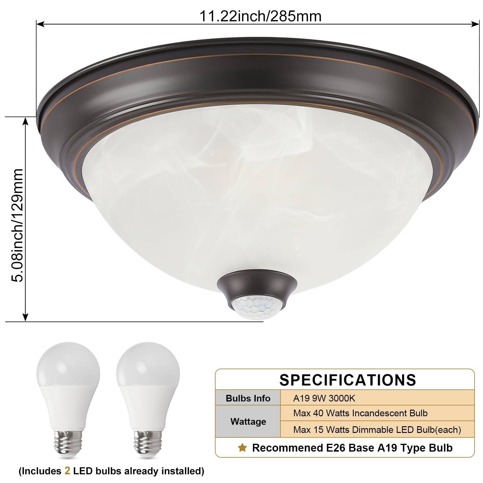 Outdoor Ceiling Light With Remote, Motion Sensor Flush Mount Ceiling Lights Dusk To Dawn Porch Lights With 4 Modes, 2-Light Clos