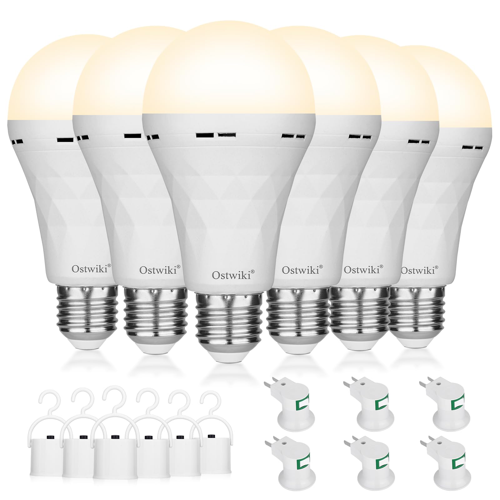 Ostwiki Rechargeable LED Light Bulbs 9W 3000K Warm White, 6 Pack, E26, ABS