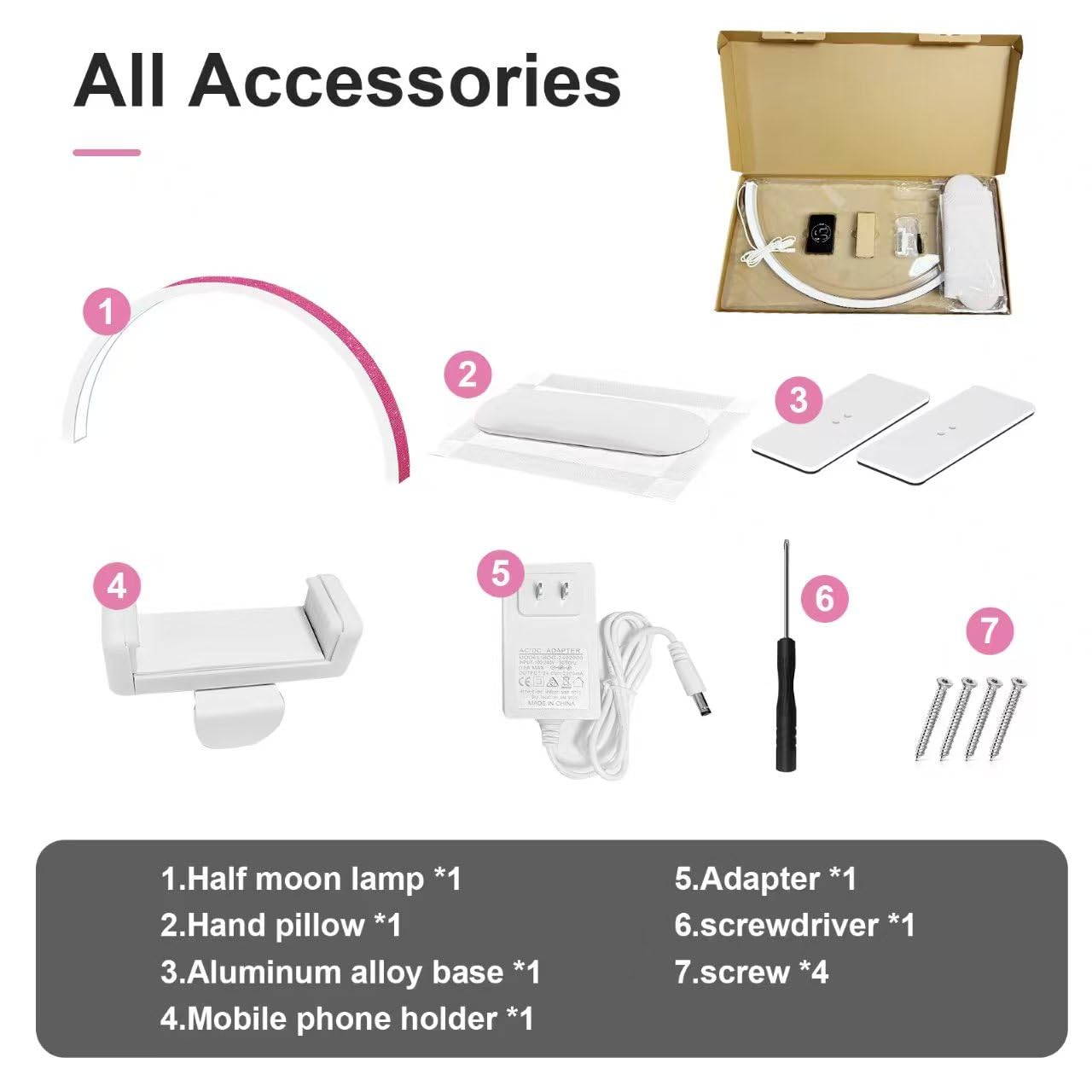 FFKJDM Half Moon Light for Nail Desk - 29-inch LED Nail Tech Lamp with Hands Pillow, Phone Holder,Dimmable Arch Design,48W Porta