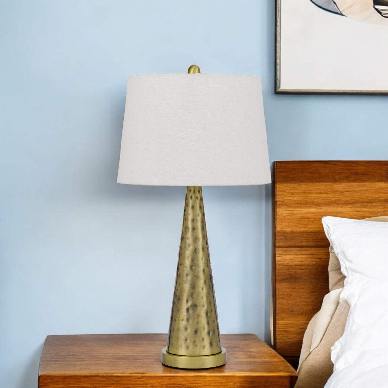 Homeroots Antiqued Brass Metal Table Lamp With White Shade, 27 In., Model 524728