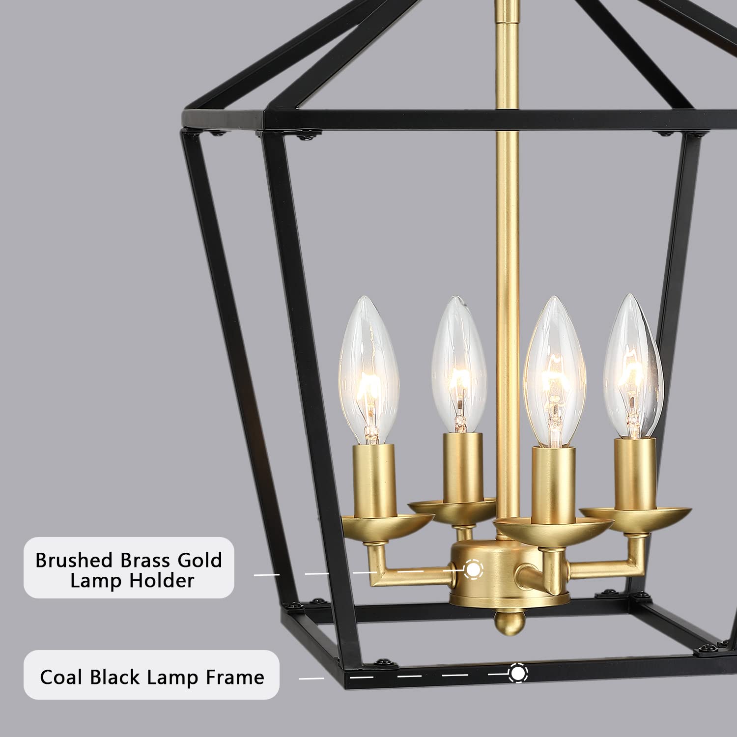 Untrammelife 4-Light Lantern Pendant Light Metal Large Black and Brushed Brass Adjustable Chain Chandelier Model 747301833578
