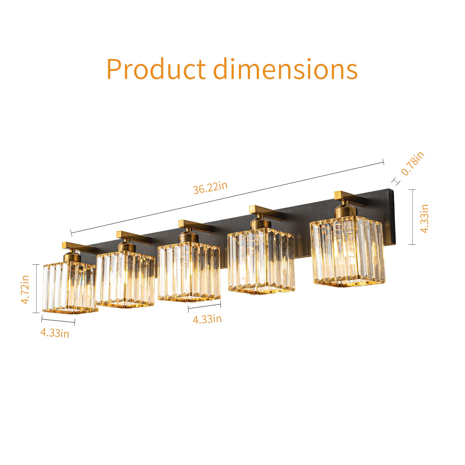 FDPBY 5-Light Modern Bathroom Vanity Light - Black Gold Metal, 36.22-Inch, Crystal Fixtures, Minimalist Design, Model JW-002