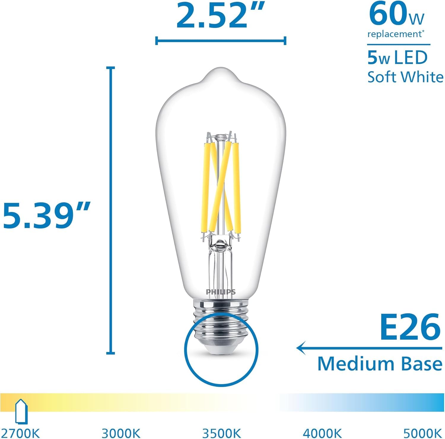 Philips Led St19 Dusk To Dawn Led Light Bulbs - Flicker Free 60W Light Bulbs With Eyecomfort Technology - Soft White Lightbulb -