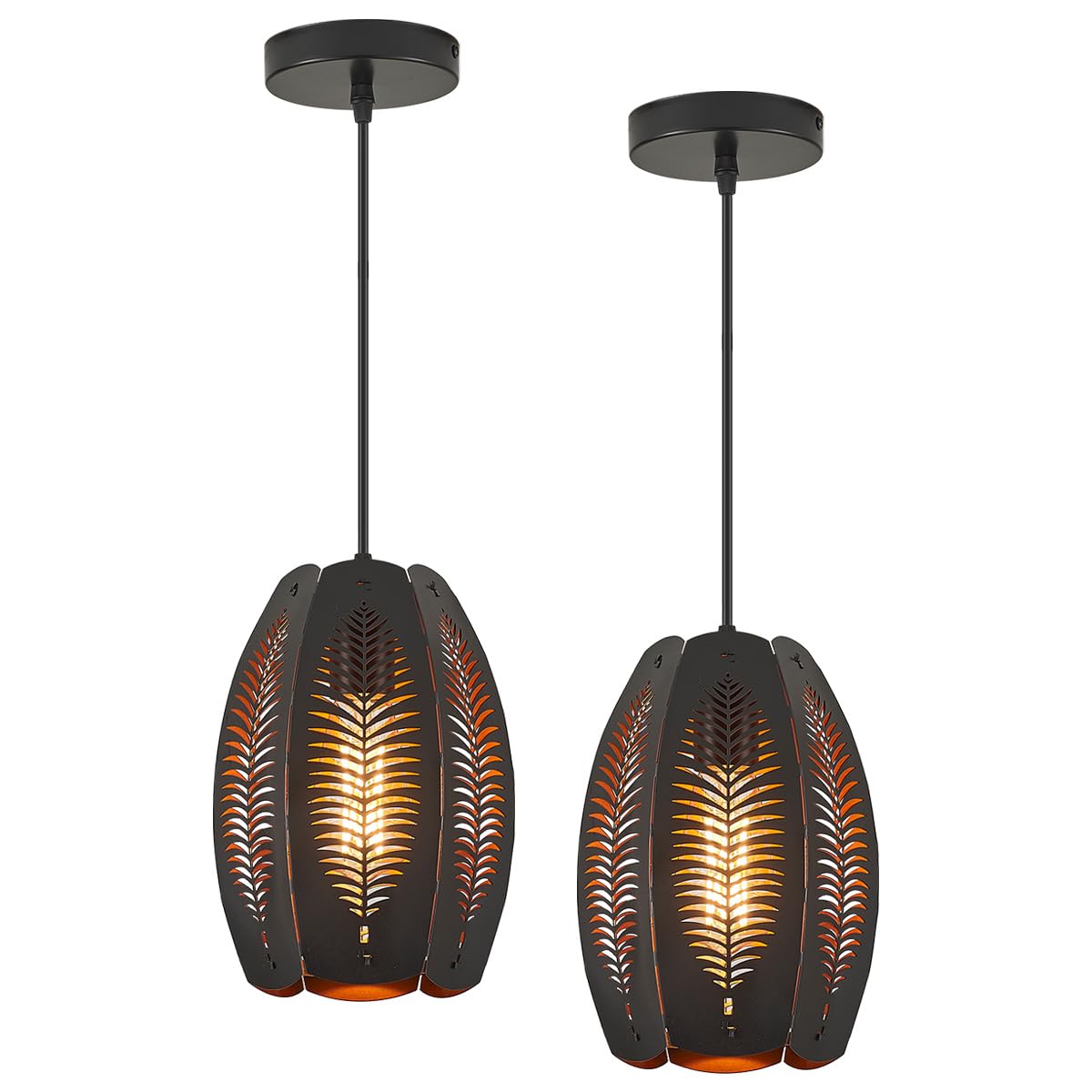 YLONG-ZS Mid Century Pendant Lights  Black Kitchen Island Light Fixtures with Inner Gold Shade  Adjustable Hanging Cord  2-Pack for Home Office Dining Room Bathroom Bedroom Kitchen Island