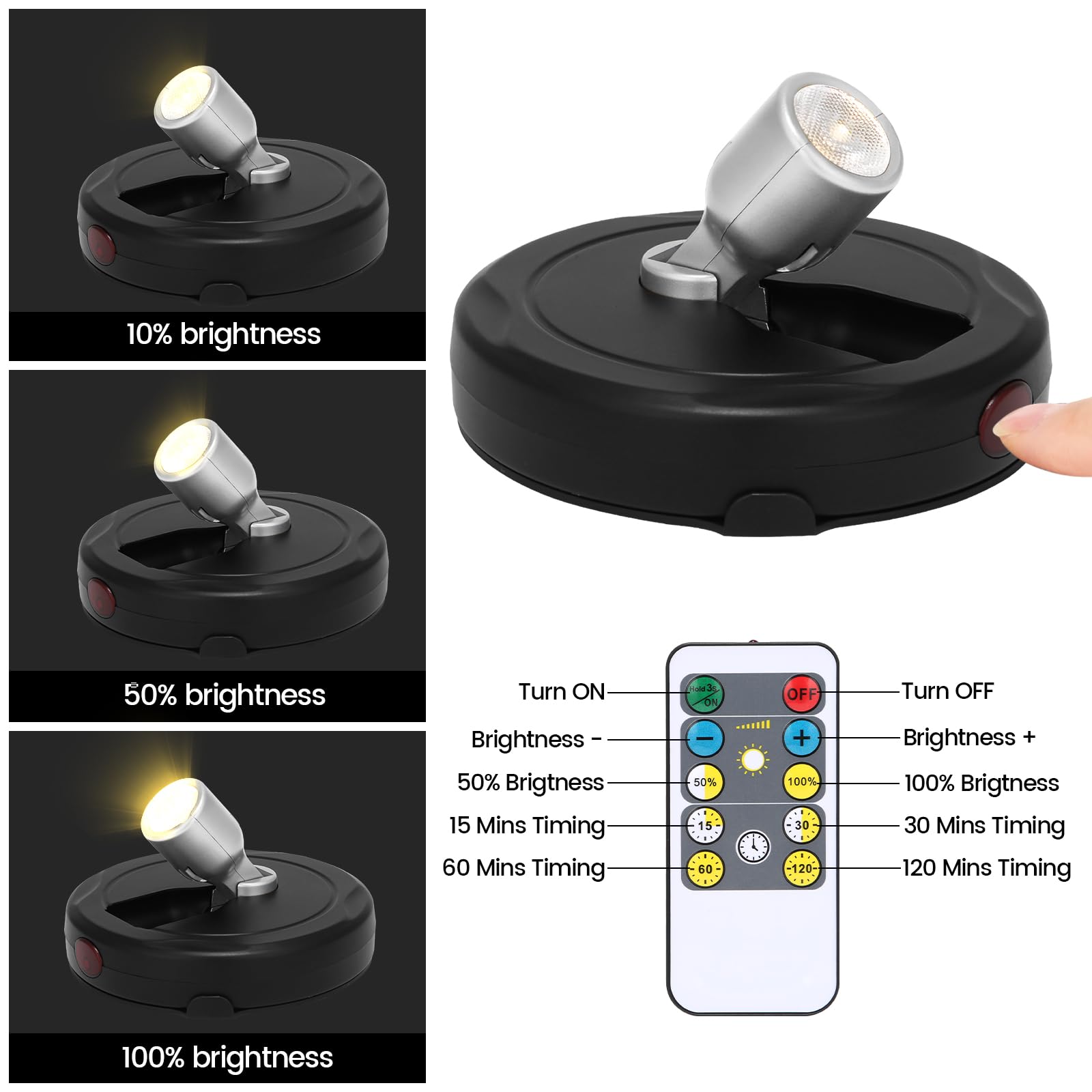 Led Spotlight Battery Operated, Wireless Picture Light, Accent Spot Light For Indoor Plant Tree, Display Puck Lights With Remote