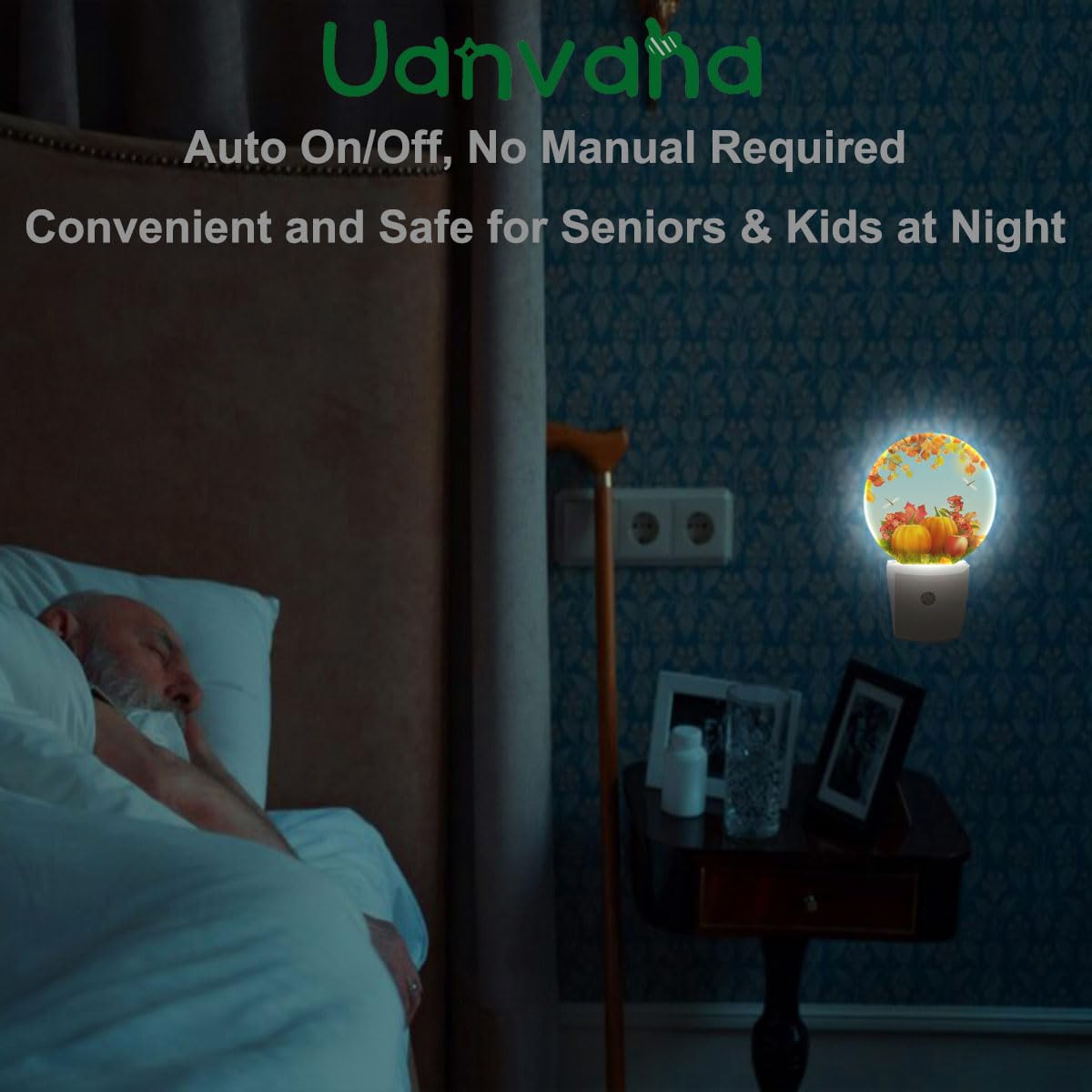 Uanvaha Plug-in Night Light, Auto On/Off, 1.6inD x 3inW x 4.8inH, Multi-colored, Model LEDLAMP3001